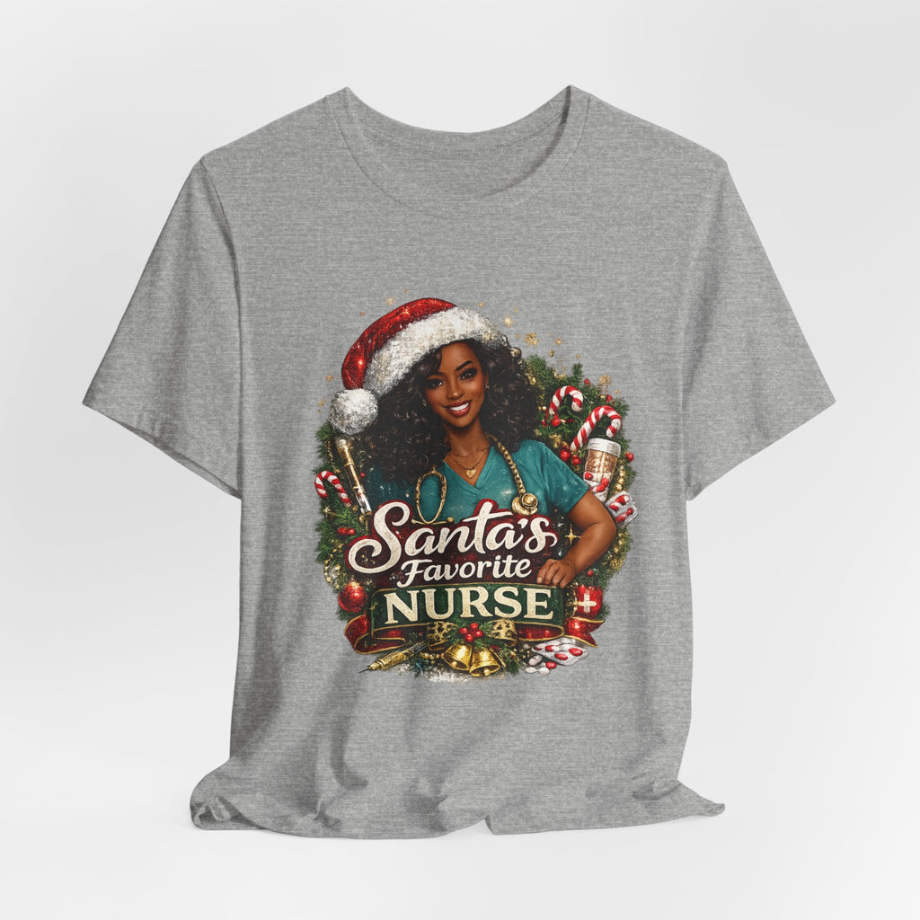 Santa's Favorite Nurse – Black Nurse Christmas T-Shirt