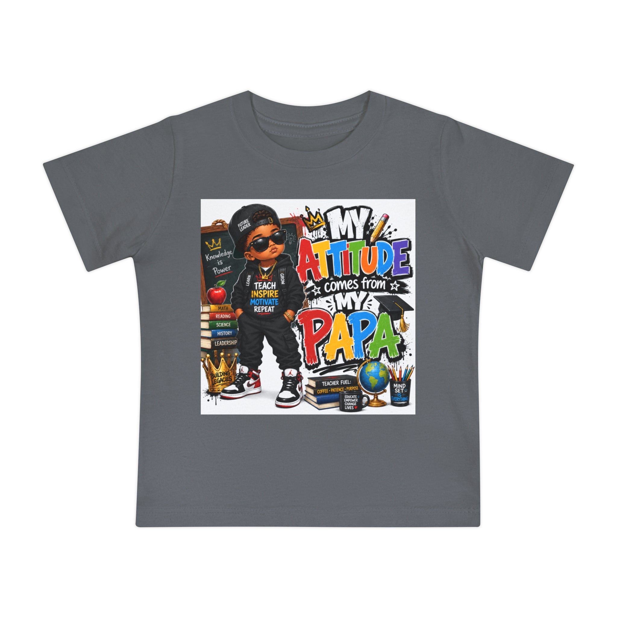 Baby T-Shirt "My Attitude Comes From My Papa" — Cute Hip-Hop Infant Tee for Grandparents, Daddy’s Little One, Gift for Father's Day