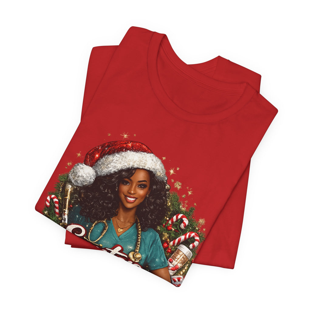 Santa's Favorite Nurse – Black Nurse Christmas T-Shirt
