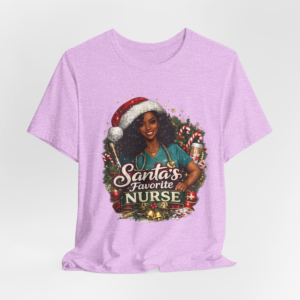 Santa's Favorite Nurse – Black Nurse Christmas T-Shirt