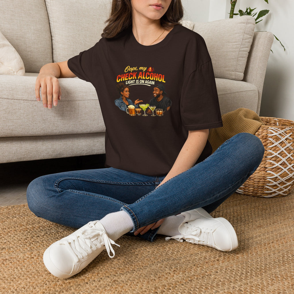 Oops My Check Alcohol Light Is On Again T-Shirt | Funny Drinking Shirt | Day Party Graphic Tee