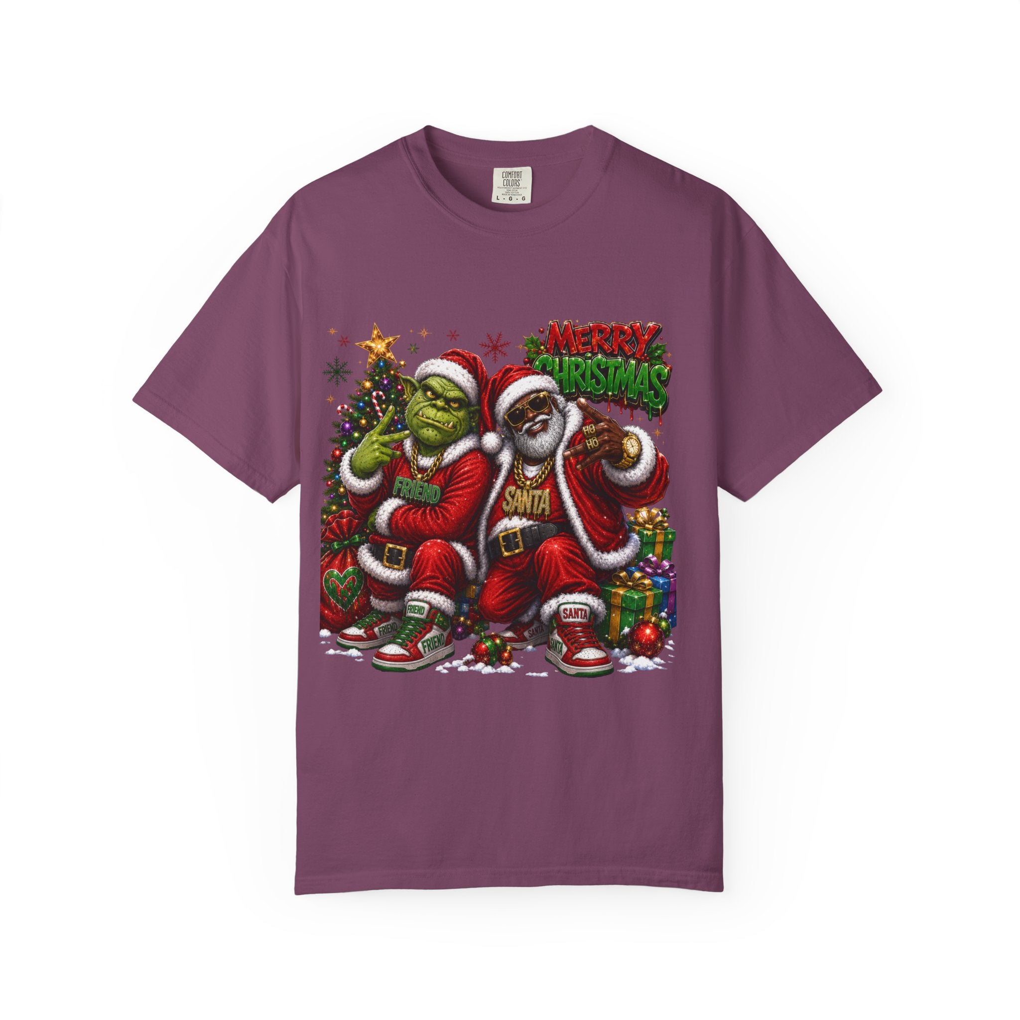 Santa and Friend Merry Christmas Shirt – Hip Hop Holiday Tee | Funny Christmas Gift