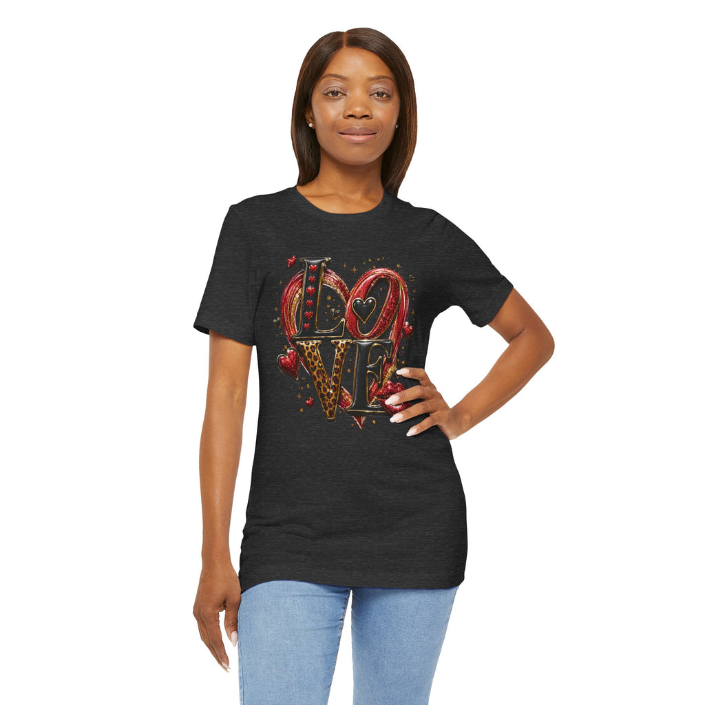 LOVE – Leopard Print & Glitter Valentine's Day T-Shirt