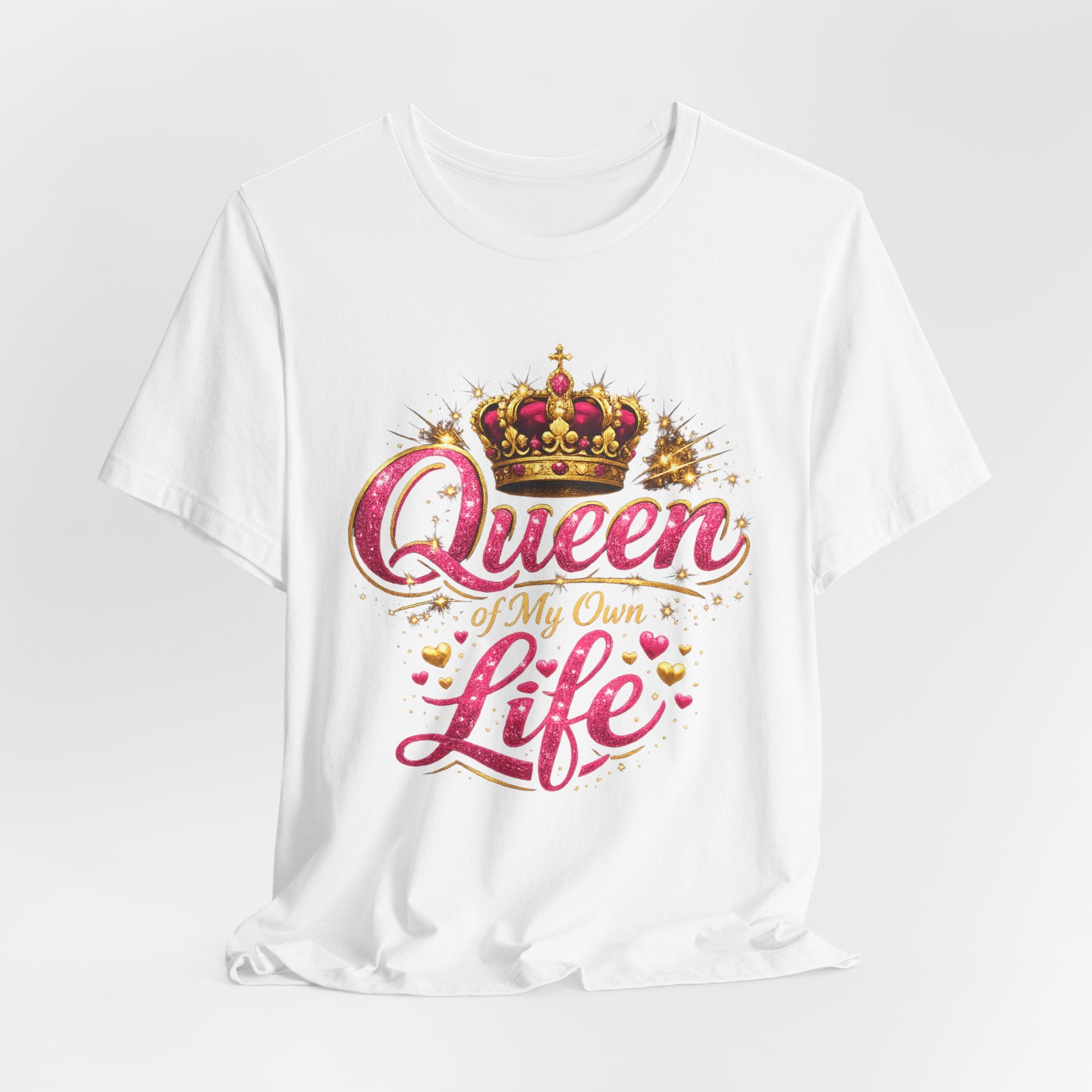 Queen of My Own Life T-Shirt | Crown Glitter Graphic Tee for Women