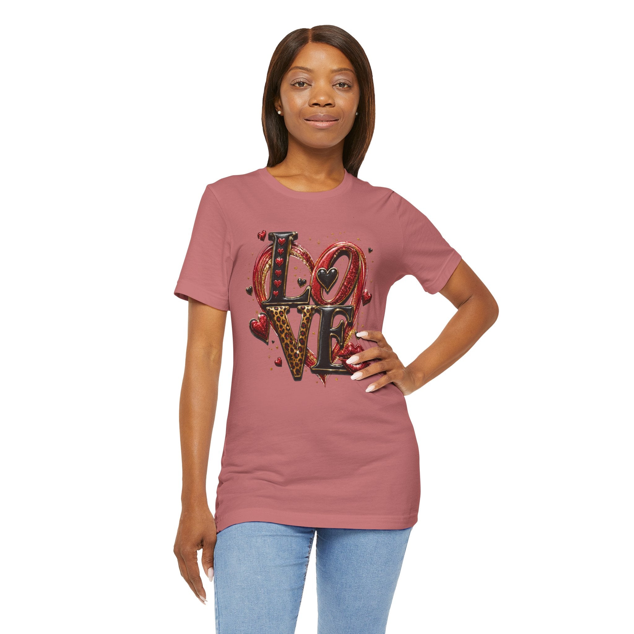 LOVE – Leopard Print & Glitter Valentine's Day T-Shirt