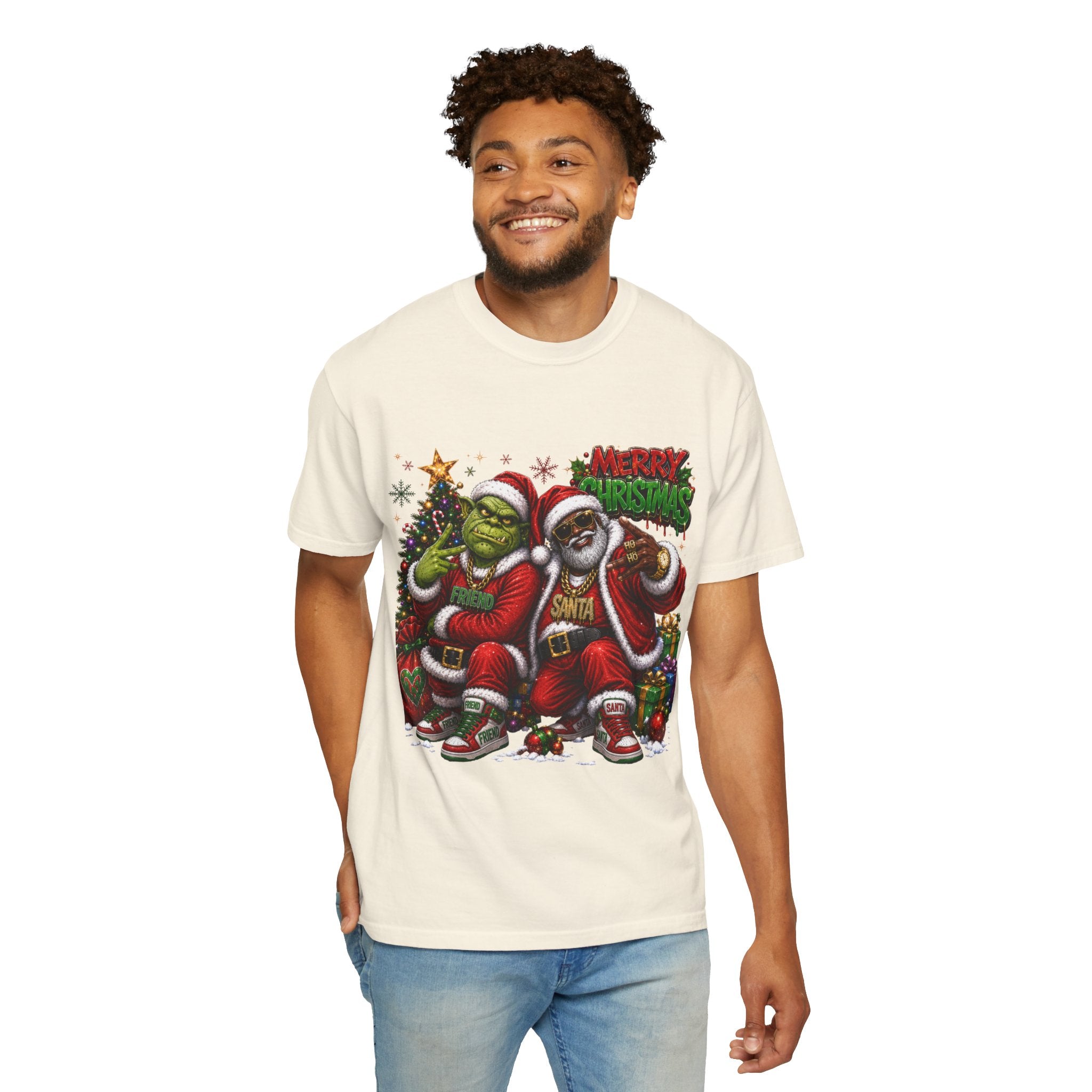 Santa and Friend Merry Christmas Shirt – Hip Hop Holiday Tee | Funny Christmas Gift