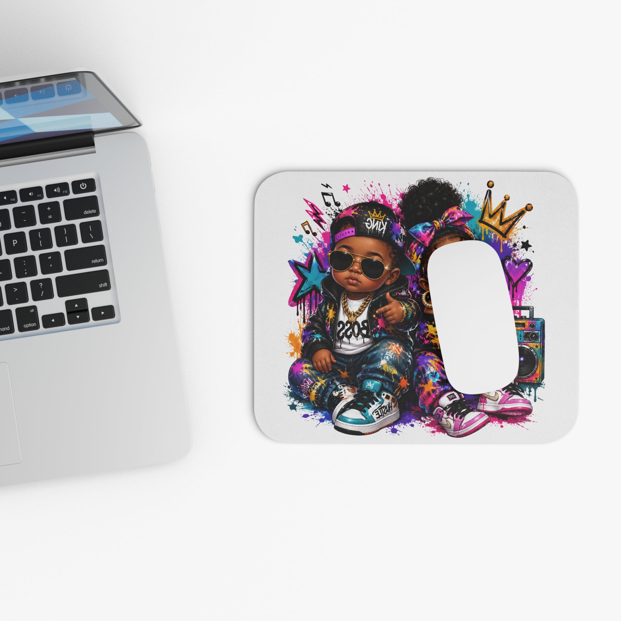 Lil King & Queen Mouse Pad – Hip Hop Baby Graffiti Graphic Desk Accessory