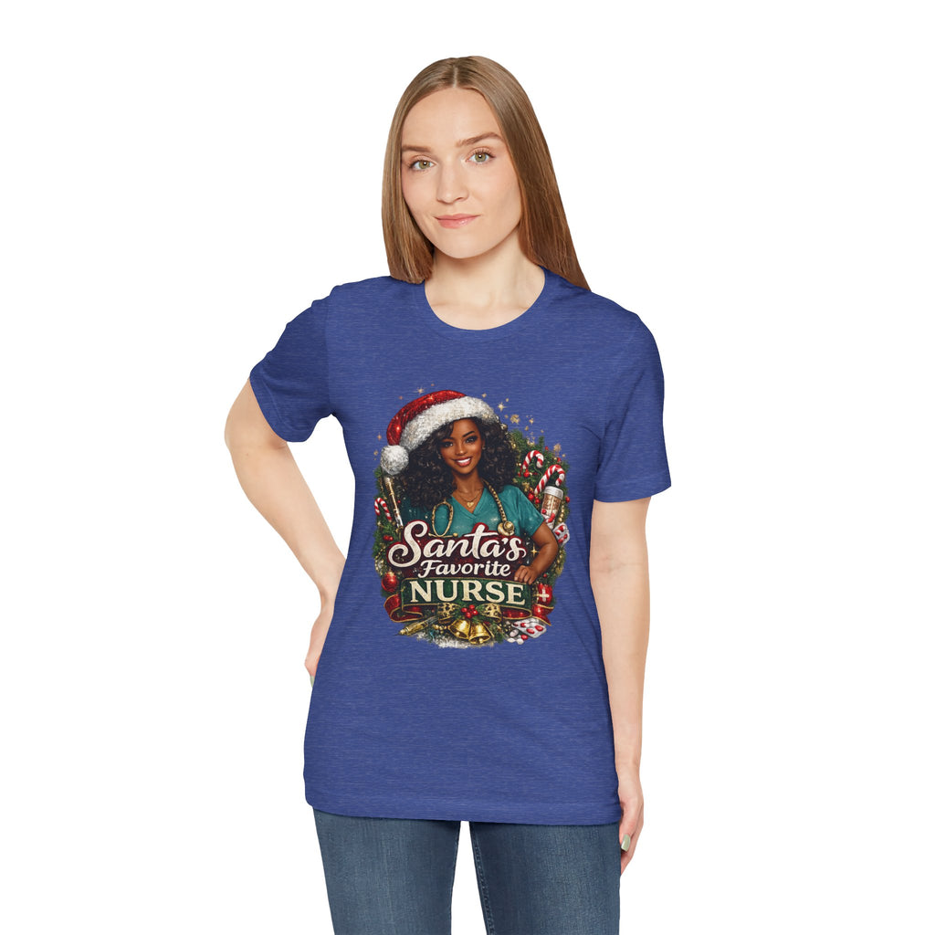 Santa's Favorite Nurse – Black Nurse Christmas T-Shirt