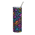 Rainbow Leopard Print Skinny Tumbler | Neon Cheetah Glitter Insulated Cup with Straw