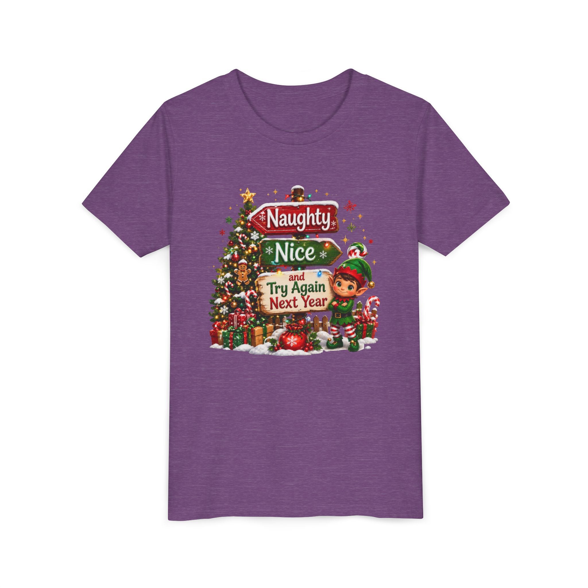 Naughty Nice Try Again Next Year Kids Shirt – Funny Elf Christmas Tee | Holiday Gift for Kids