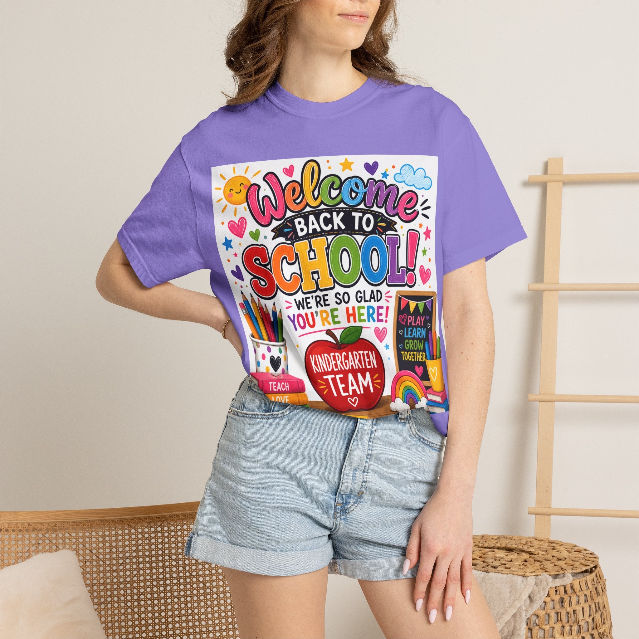 Welcome Back to School T-Shirt — Kindergarten Team Teacher Shirt (We’re So Glad You’re Here)