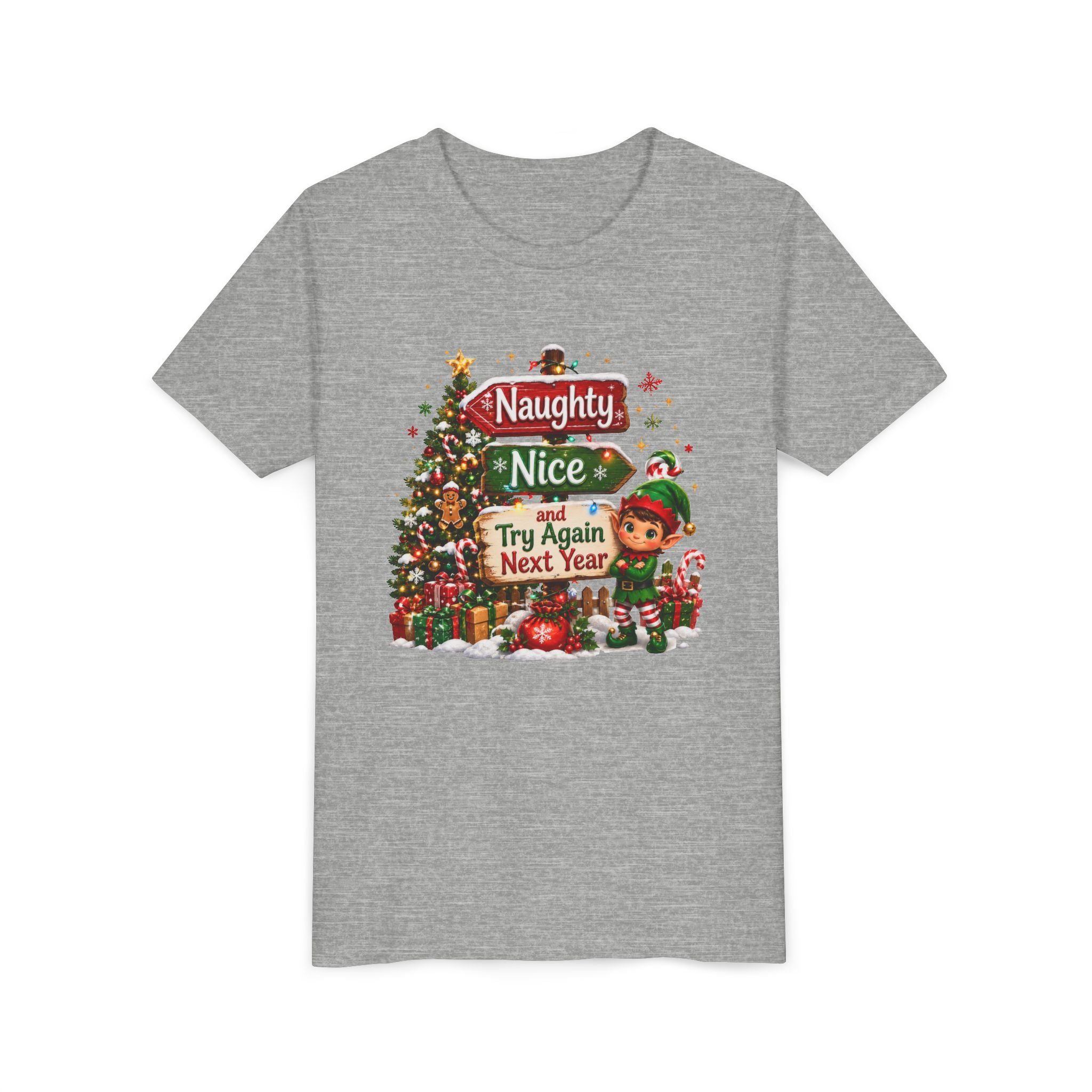 Naughty Nice Try Again Next Year Kids Shirt – Funny Elf Christmas Tee | Holiday Gift for Kids