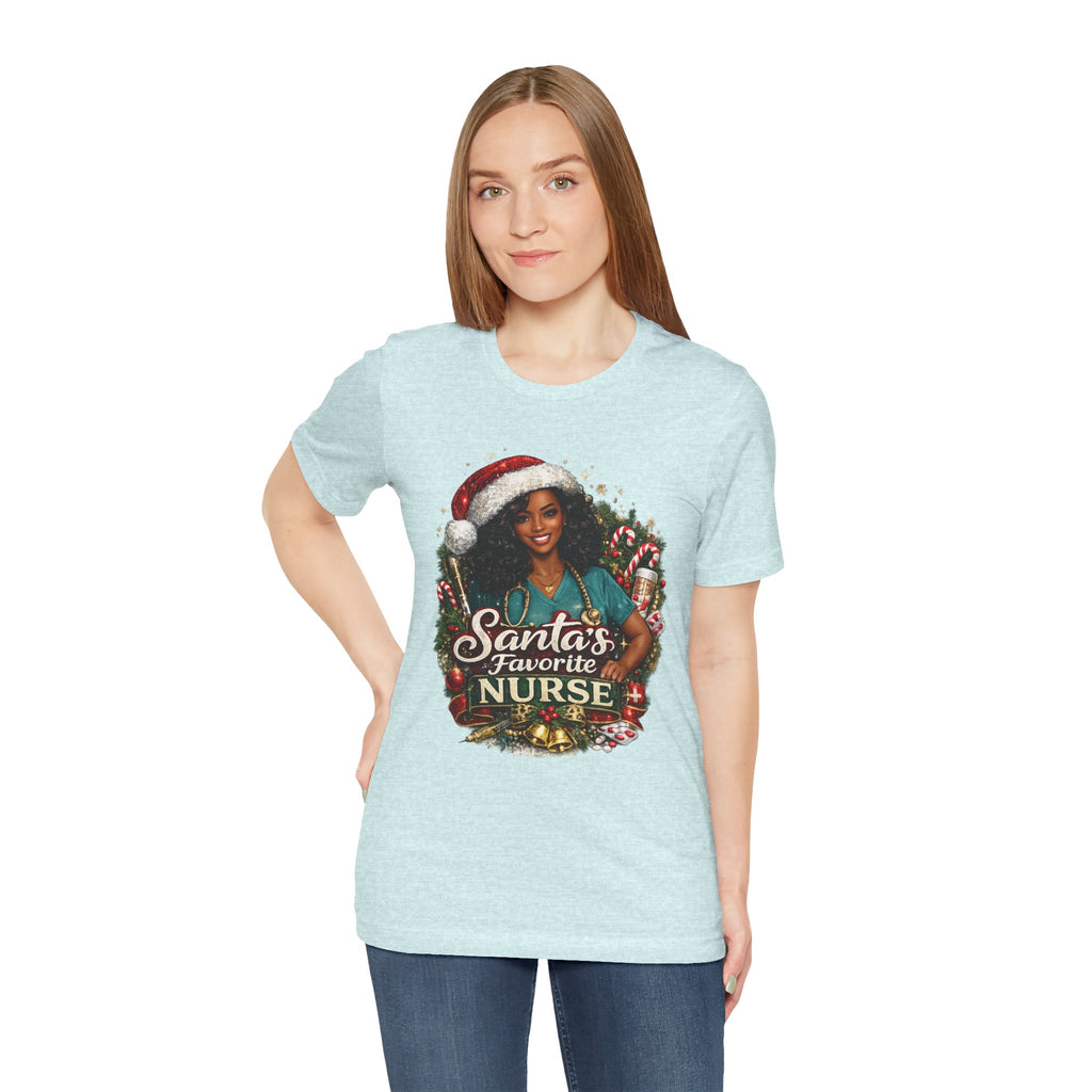 Santa's Favorite Nurse – Black Nurse Christmas T-Shirt