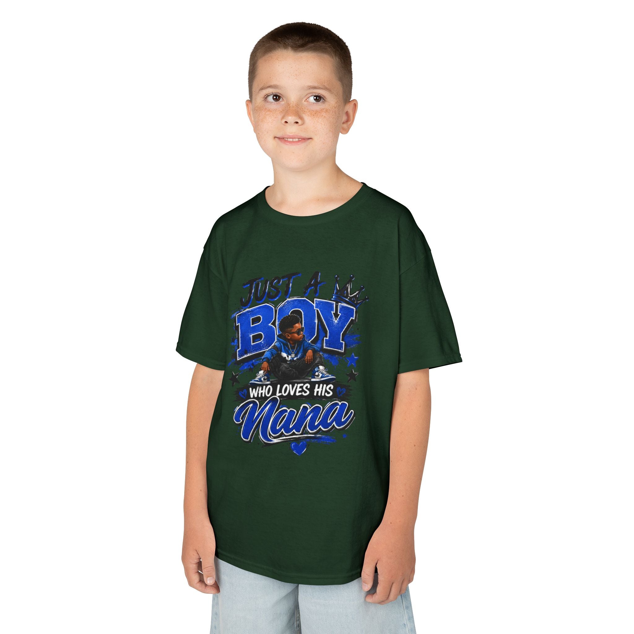 Just a Boy Who Loves His Nana T-Shirt | Hip Hop Kids Graphic Tee | Nana Gift Shirt for Boys