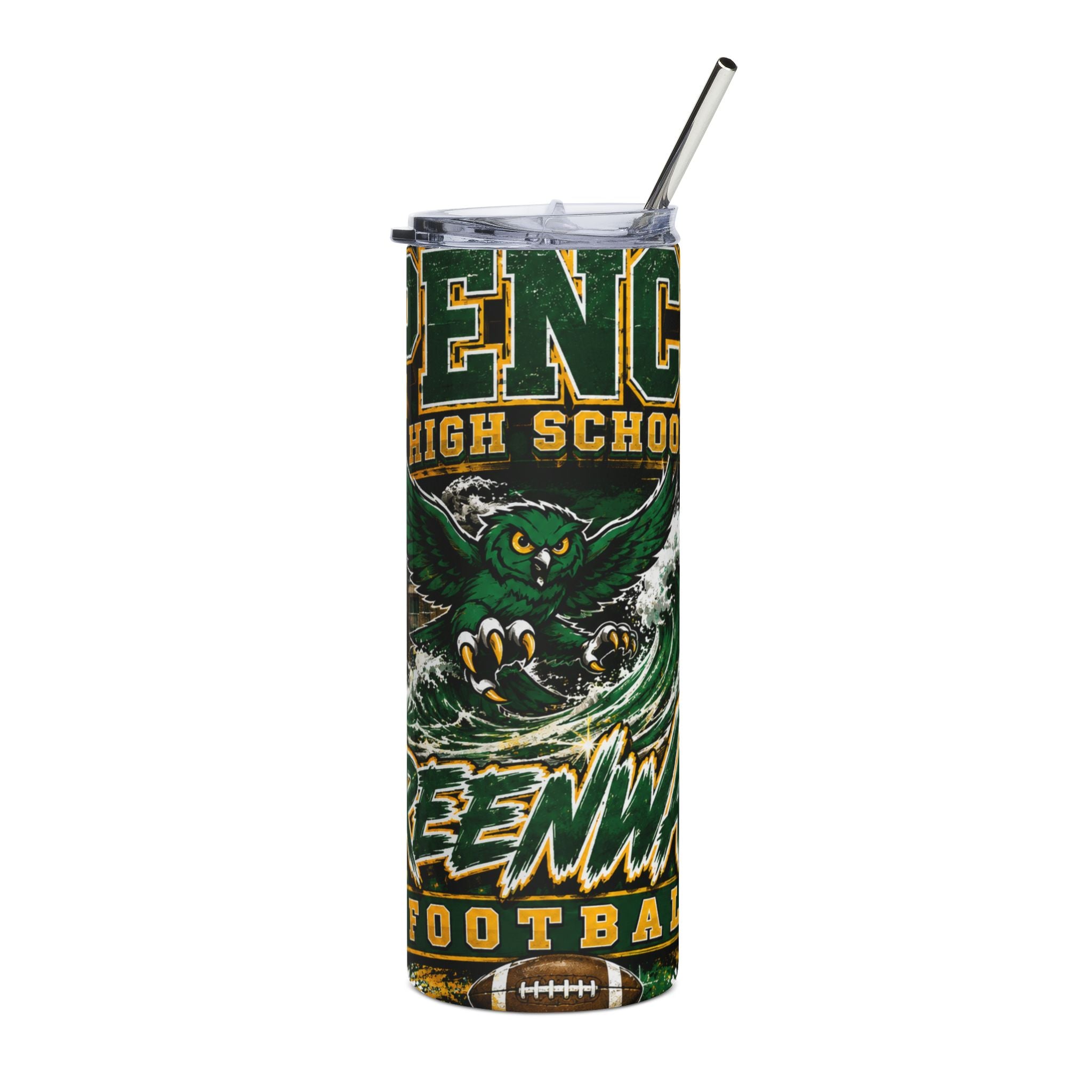 Spencer High School Greenwaves 20oz Stainless Steel Tumbler – Football Spirit