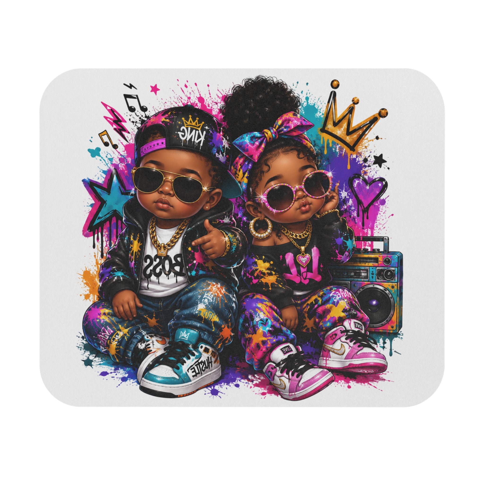 Lil King & Queen Mouse Pad – Hip Hop Baby Graffiti Graphic Desk Accessory