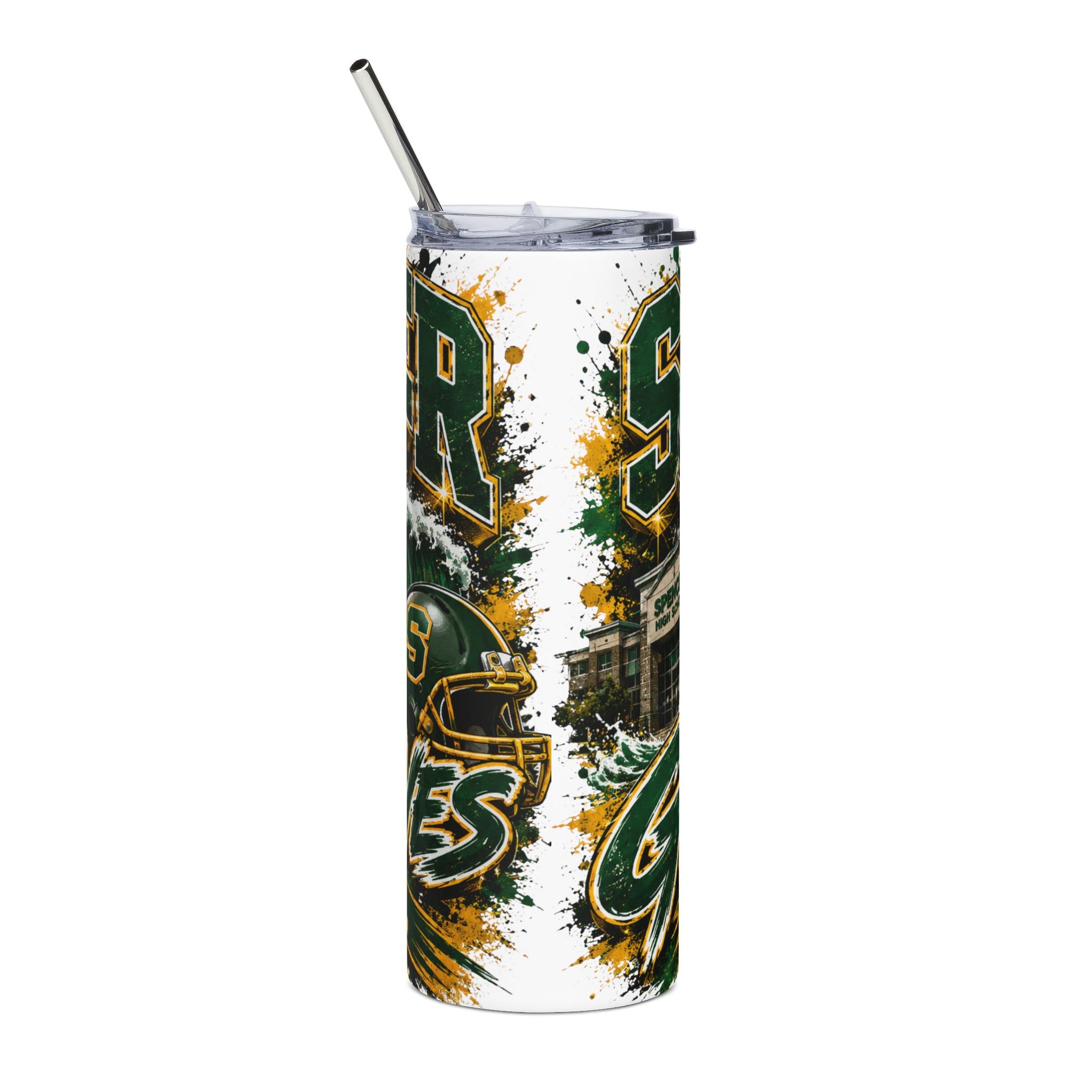 Spencer High School Greenwaves 20oz Stainless Steel Tumbler – Football Spirit