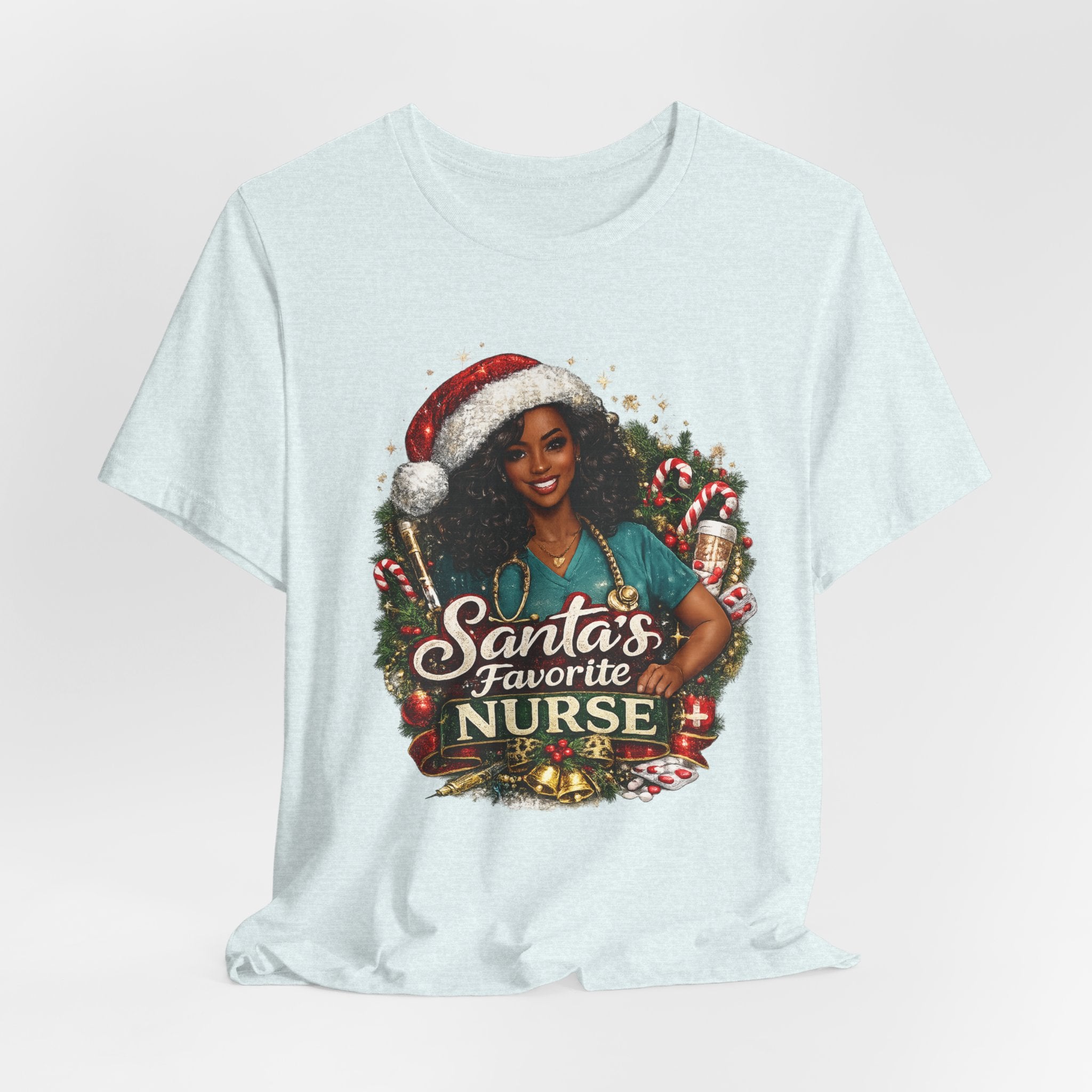 Santa's Favorite Nurse – Black Nurse Christmas T-Shirt