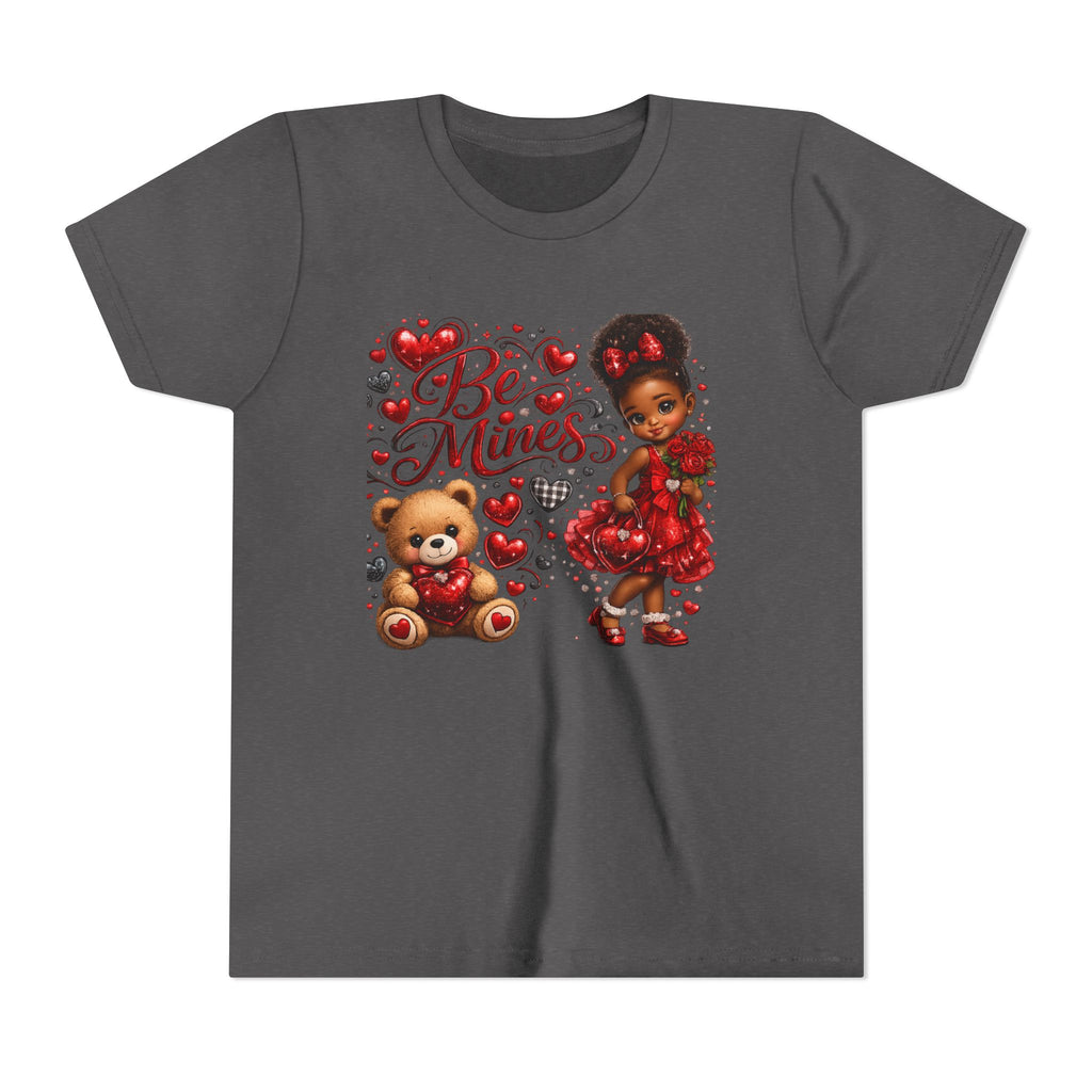 Be Mine Valentine's Day Youth T-Shirt – Cute Black Girl Teddy Bear Tee
