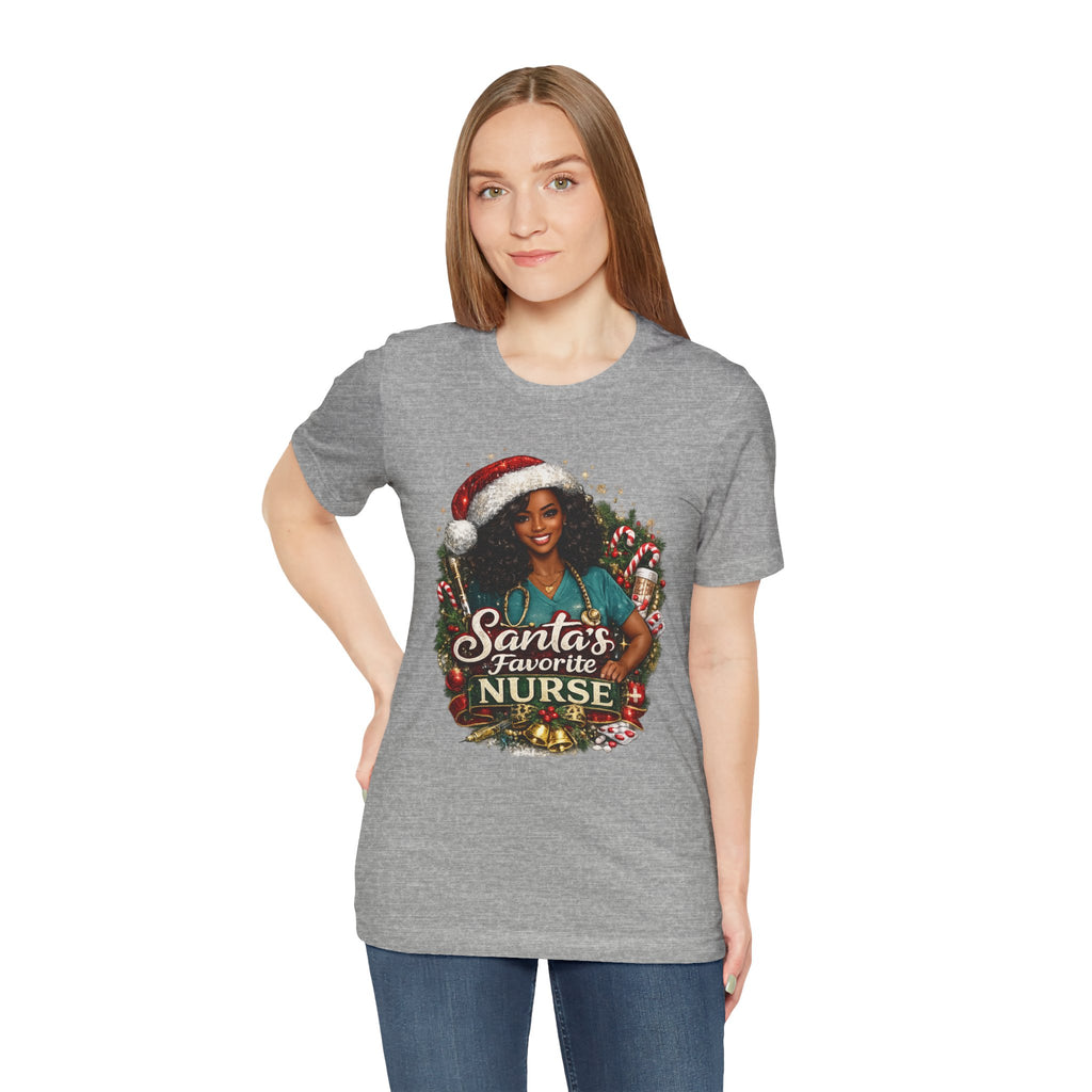 Santa's Favorite Nurse – Black Nurse Christmas T-Shirt