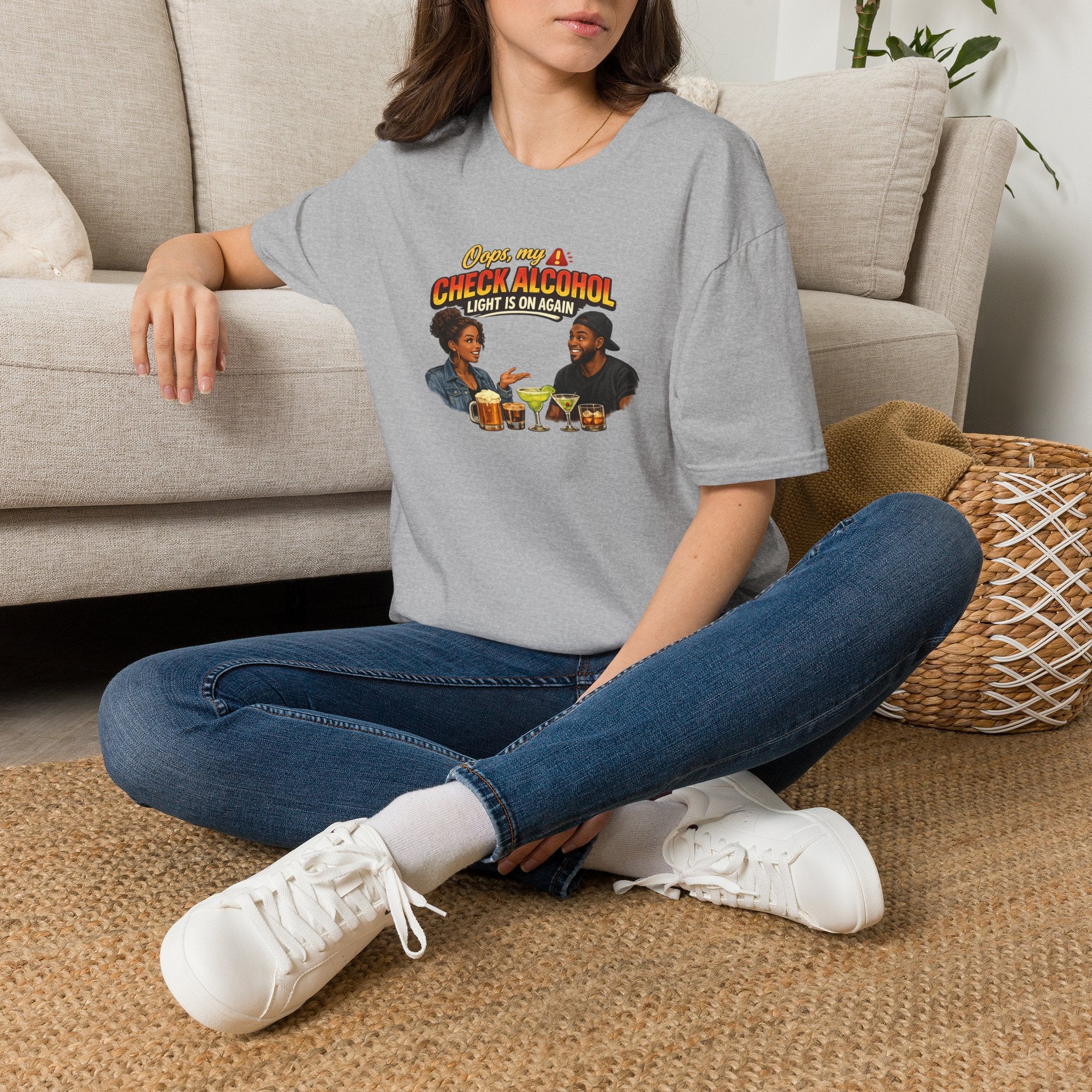Oops My Check Alcohol Light Is On Again T-Shirt | Funny Drinking Shirt | Day Party Graphic Tee