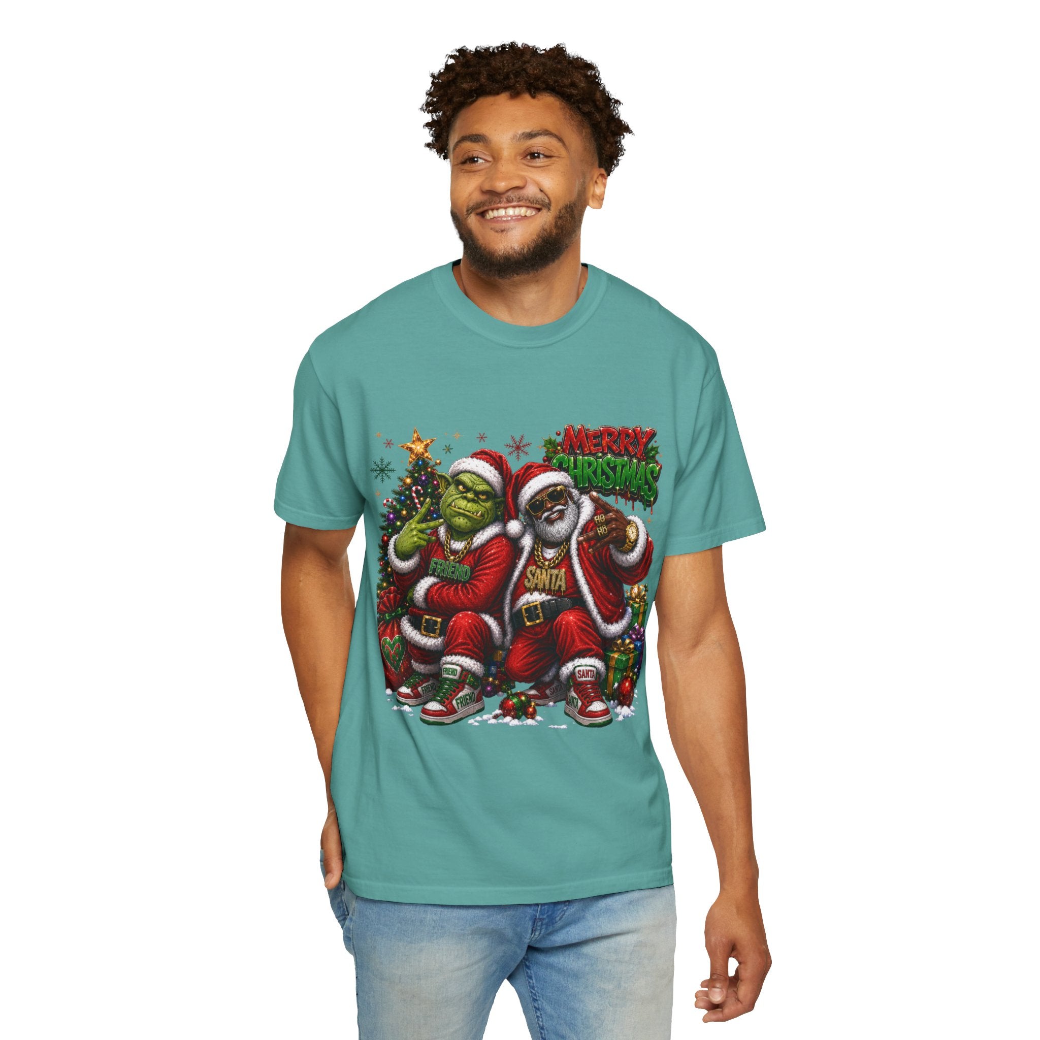 Santa and Friend Merry Christmas Shirt – Hip Hop Holiday Tee | Funny Christmas Gift