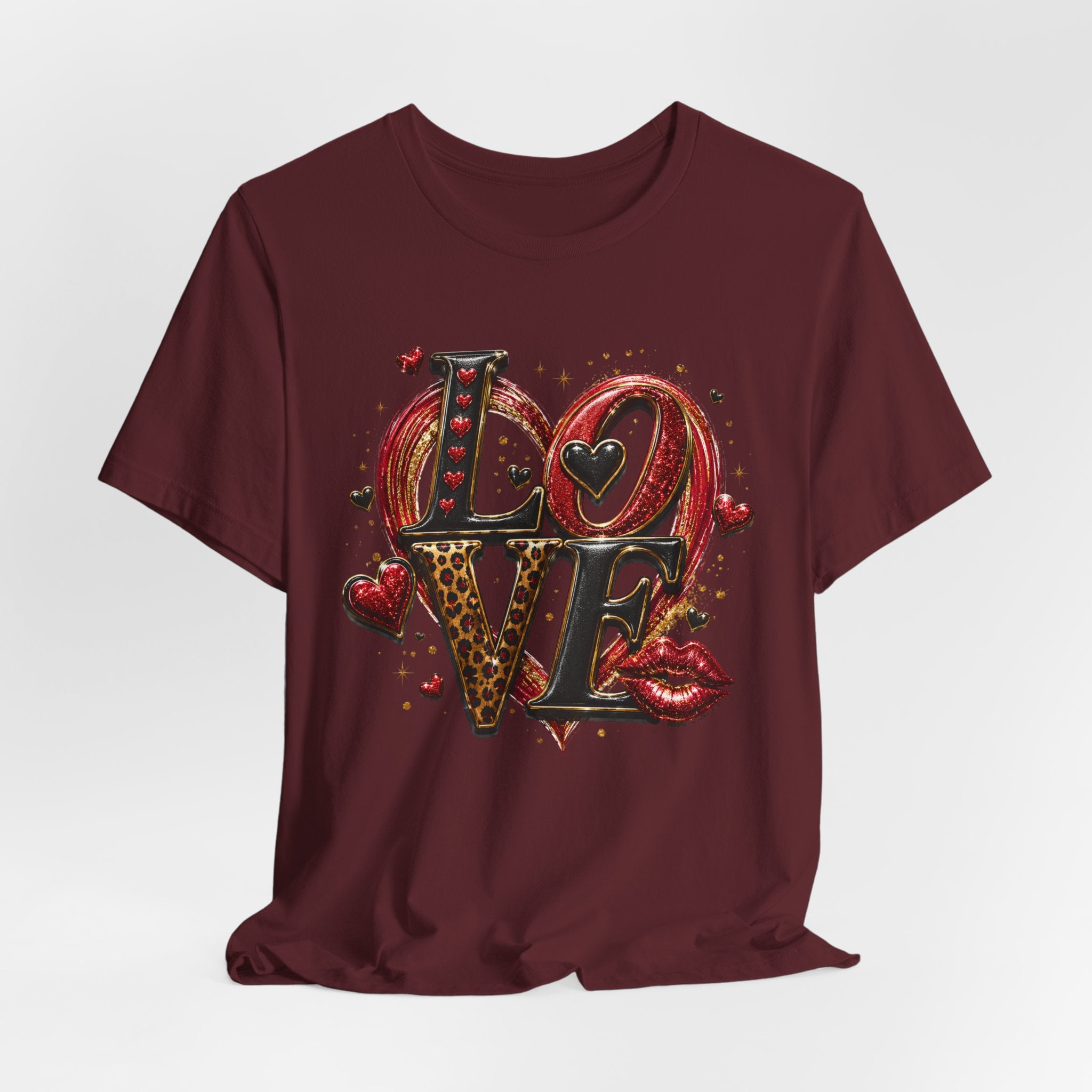 LOVE – Leopard Print & Glitter Valentine's Day T-Shirt