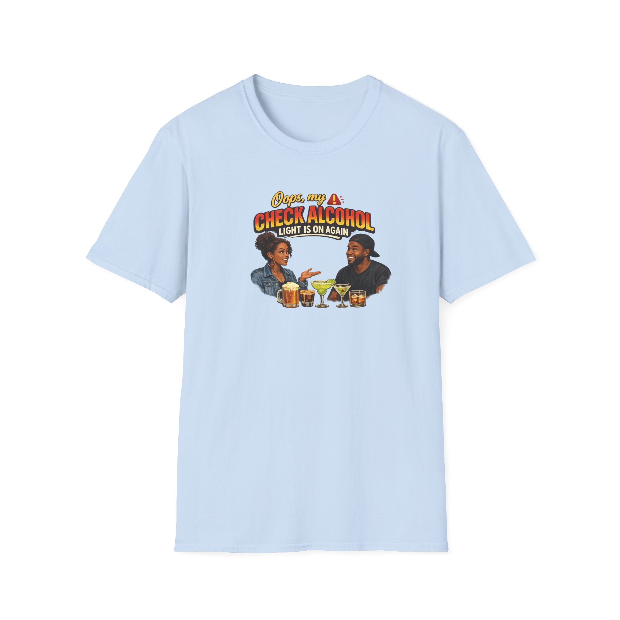 Oops My Check Alcohol Light Is On Again T-Shirt | Funny Drinking Shirt | Day Party Graphic Tee
