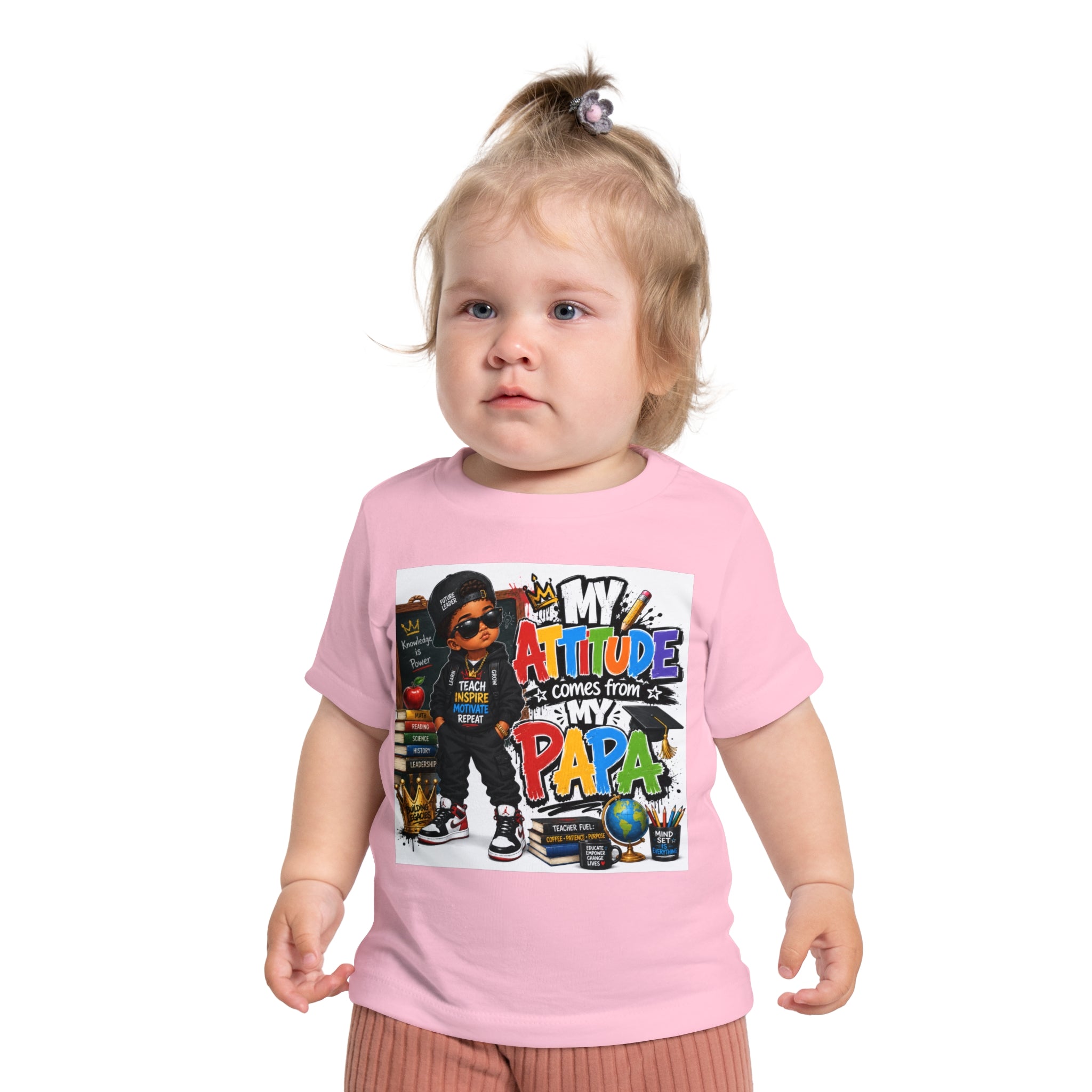 Baby T-Shirt "My Attitude Comes From My Papa" — Cute Hip-Hop Infant Tee for Grandparents, Daddy’s Little One, Gift for Father's Day