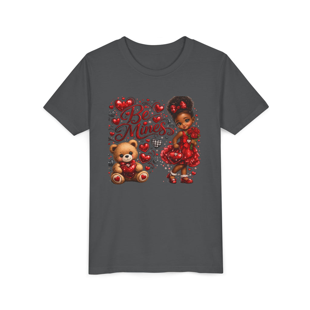 Be Mine Valentine's Day Youth T-Shirt – Cute Black Girl Teddy Bear Tee