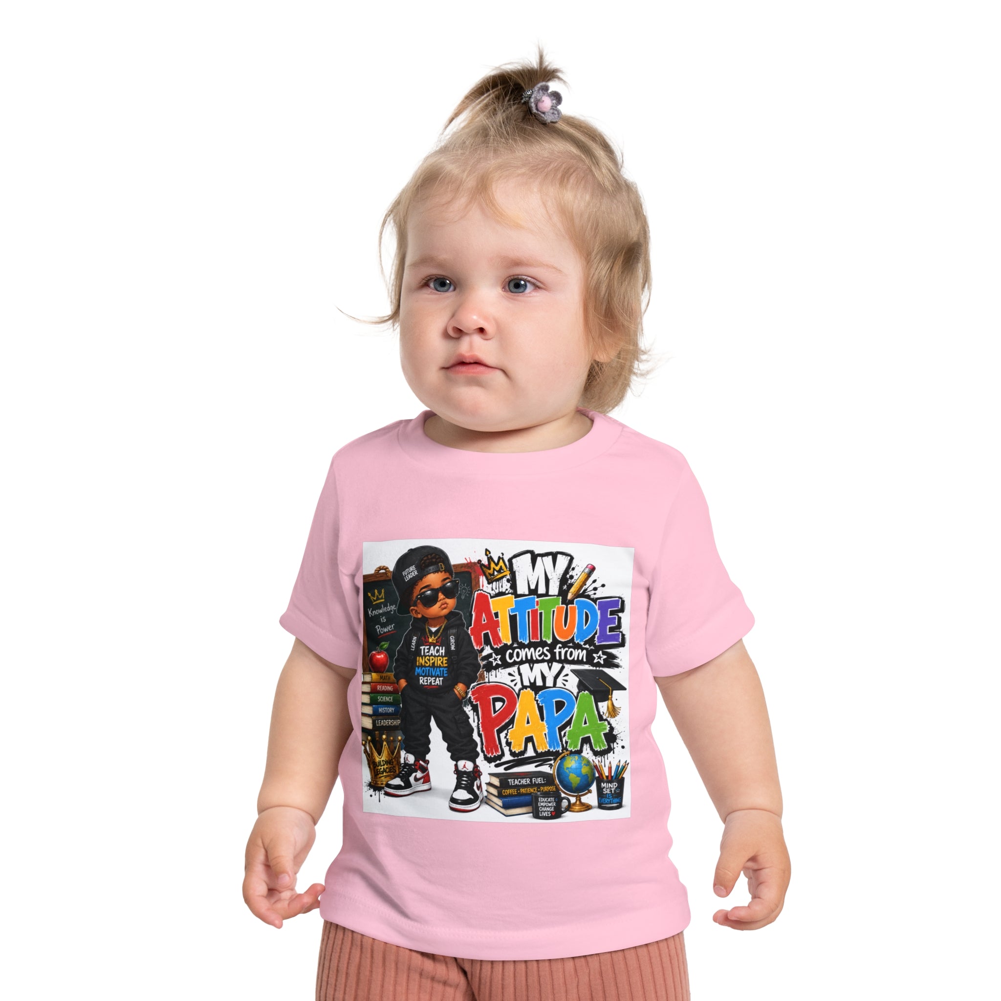Baby T-Shirt "My Attitude Comes From My Papa" — Cute Hip-Hop Infant Tee for Grandparents, Daddy’s Little One, Gift for Father's Day