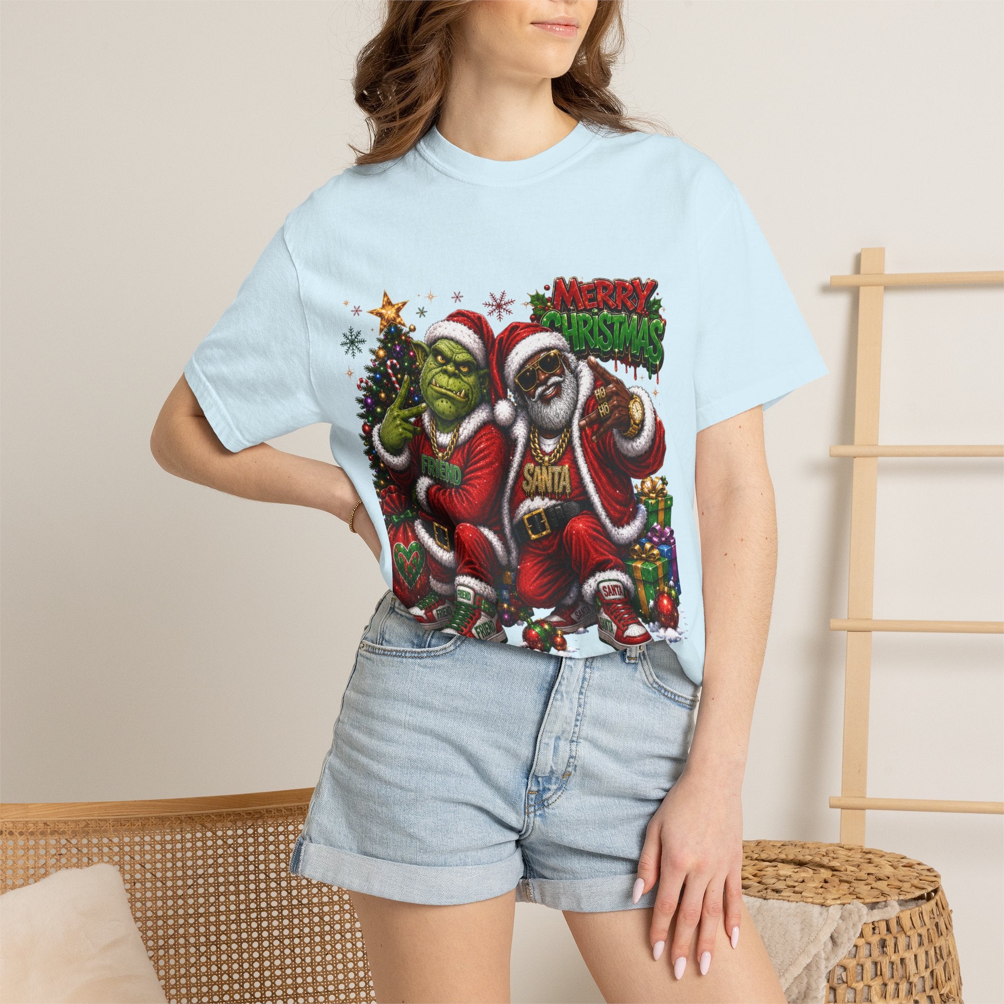 Santa and Friend Merry Christmas Shirt – Hip Hop Holiday Tee | Funny Christmas Gift
