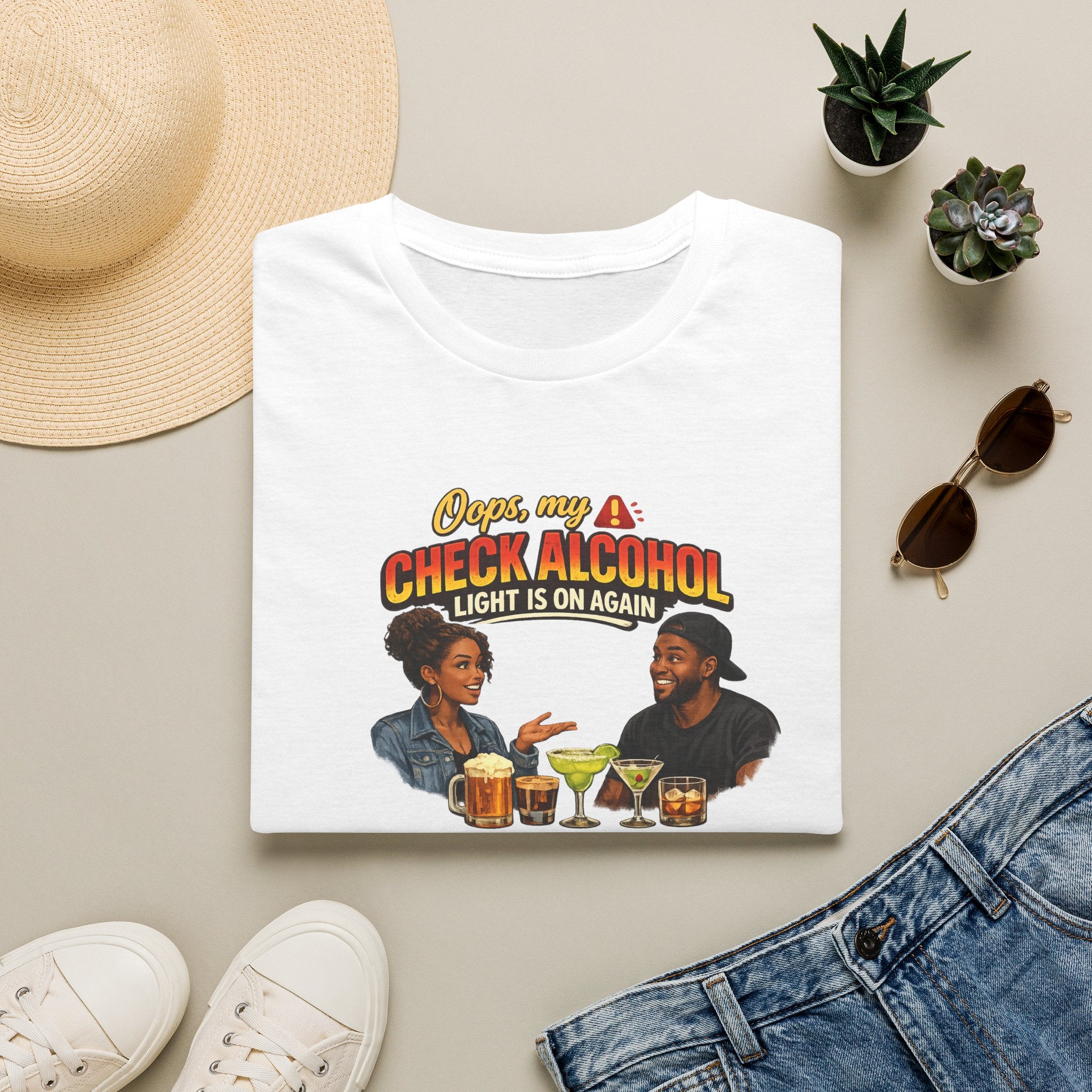 Oops My Check Alcohol Light Is On Again T-Shirt | Funny Drinking Shirt | Day Party Graphic Tee