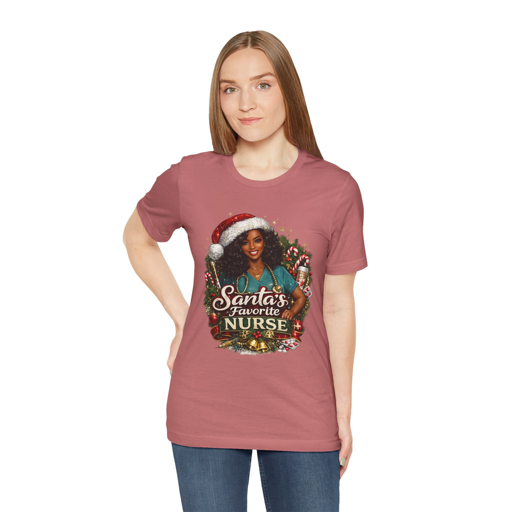 Santa's Favorite Nurse – Black Nurse Christmas T-Shirt