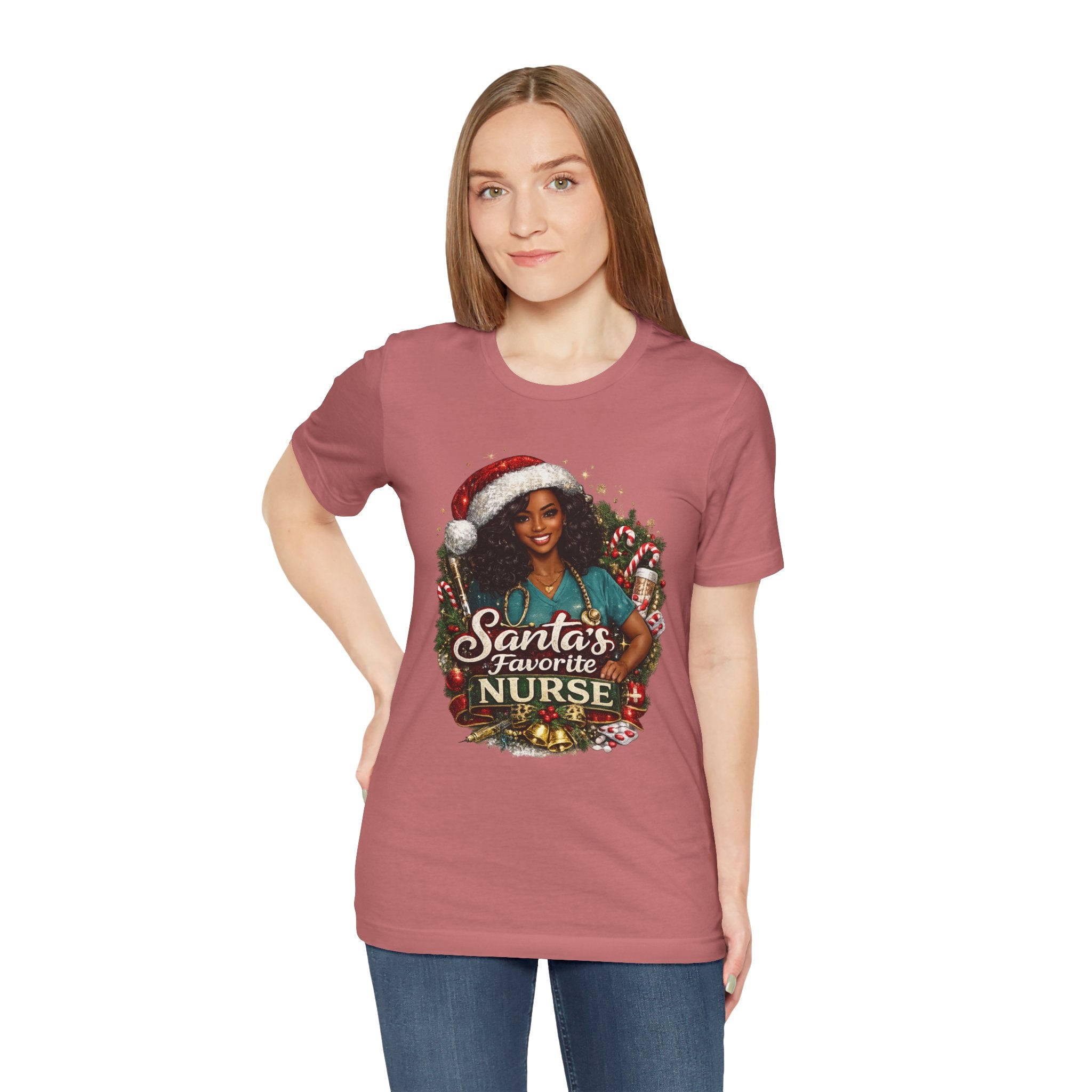 Santa's Favorite Nurse – Black Nurse Christmas T-Shirt