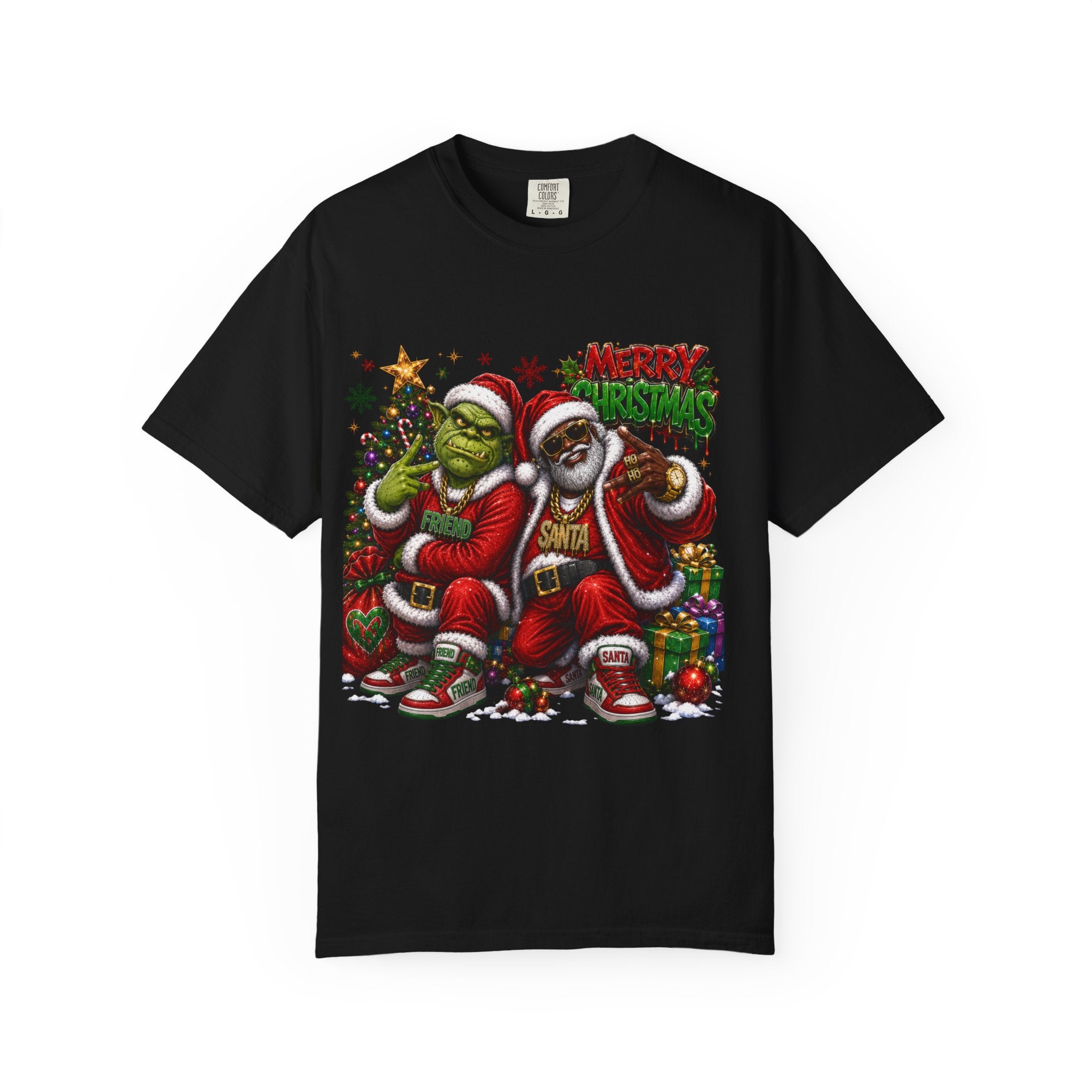 Santa and Friend Merry Christmas Shirt – Hip Hop Holiday Tee | Funny Christmas Gift