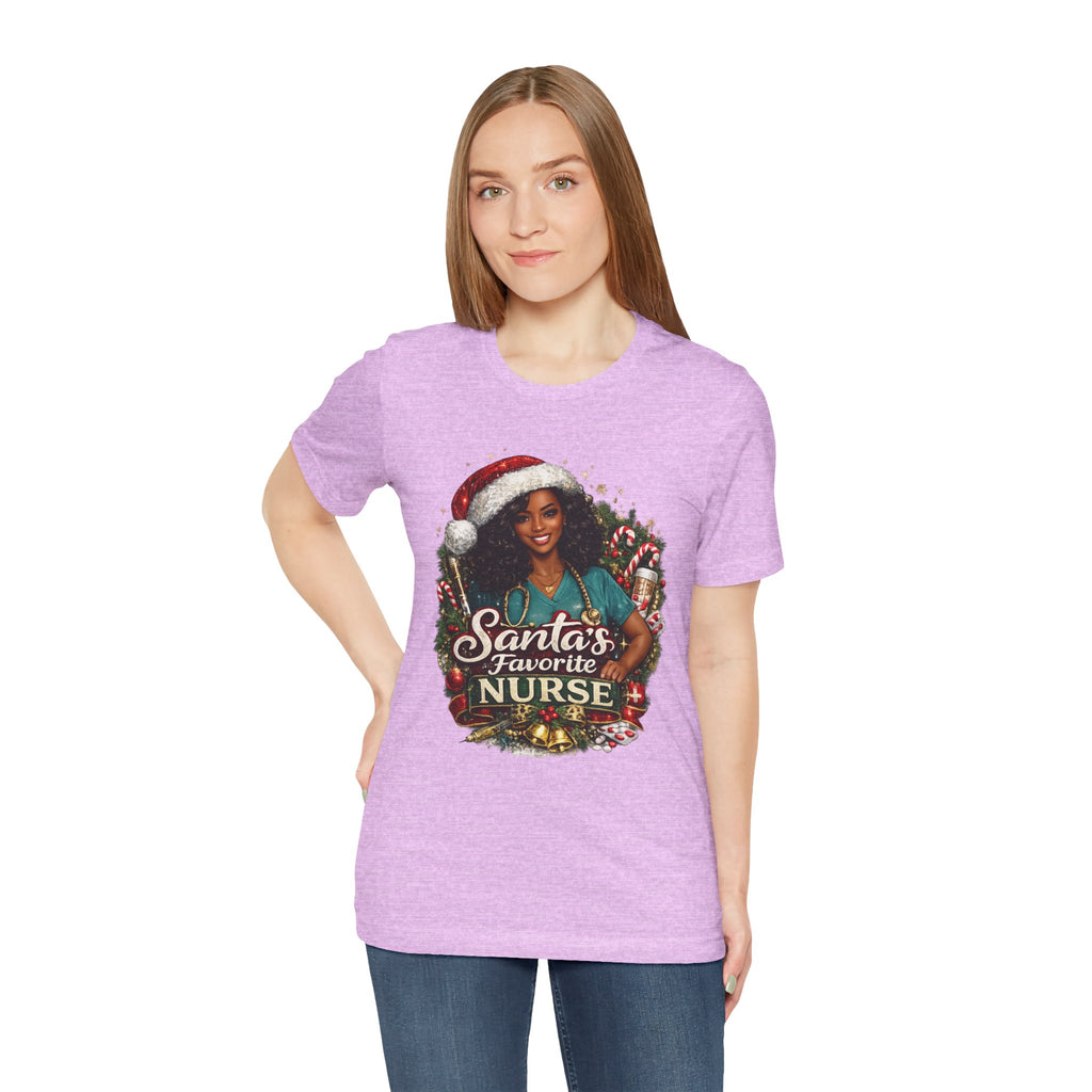 Santa's Favorite Nurse – Black Nurse Christmas T-Shirt