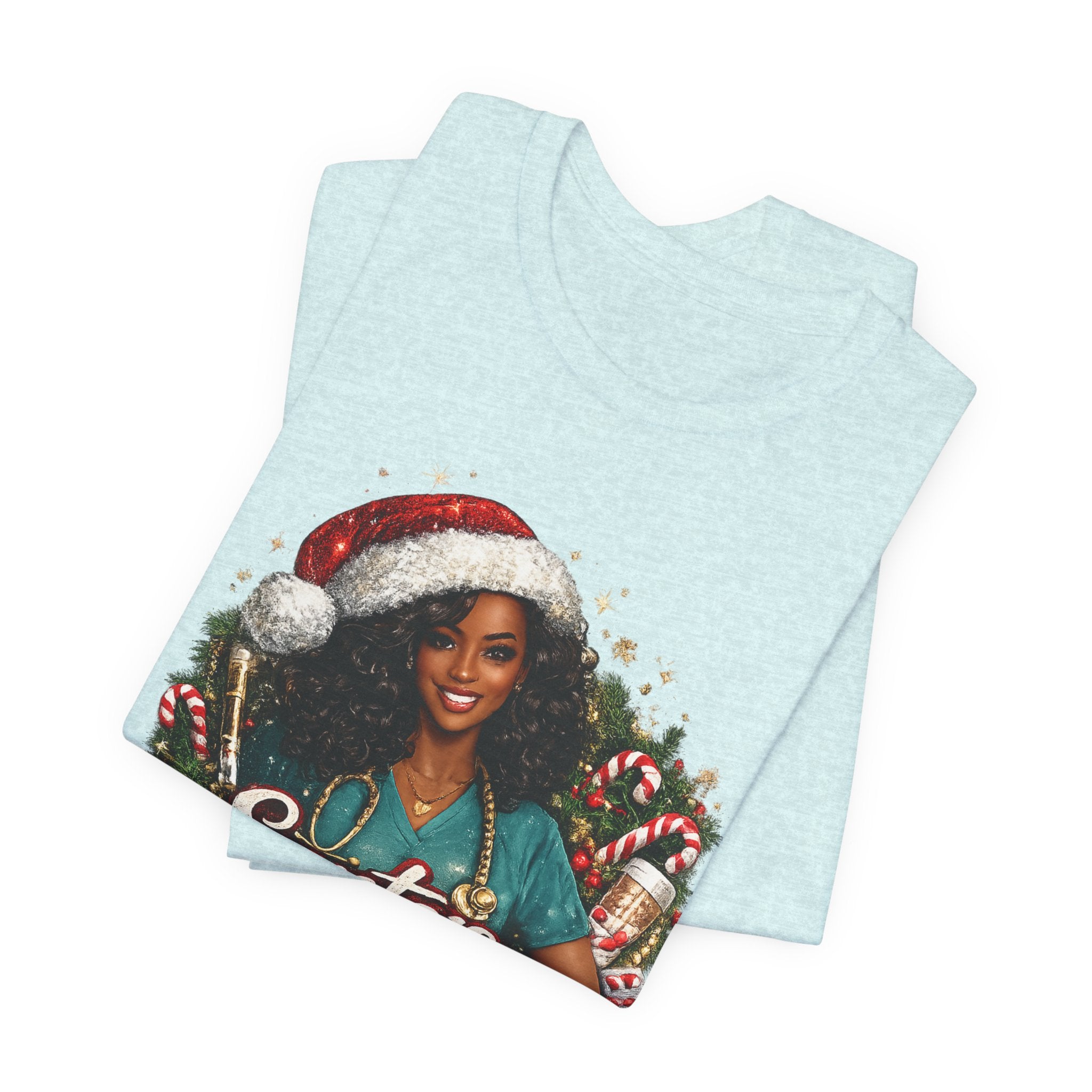 Santa's Favorite Nurse – Black Nurse Christmas T-Shirt