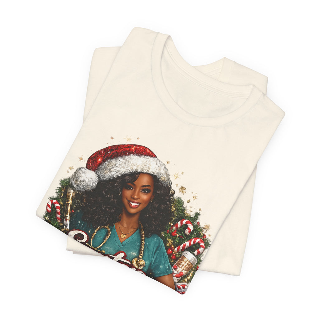 Santa's Favorite Nurse – Black Nurse Christmas T-Shirt