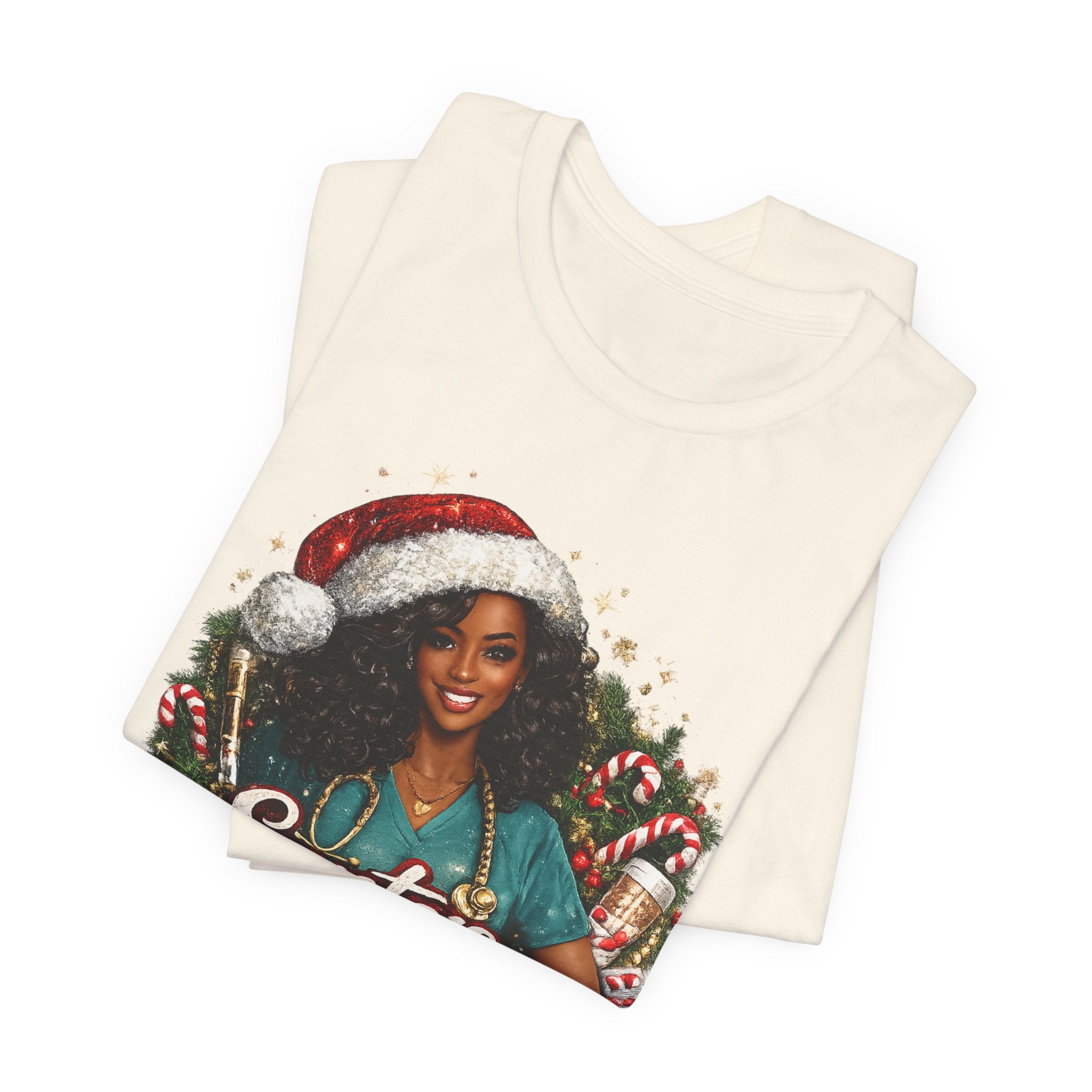 Santa's Favorite Nurse – Black Nurse Christmas T-Shirt