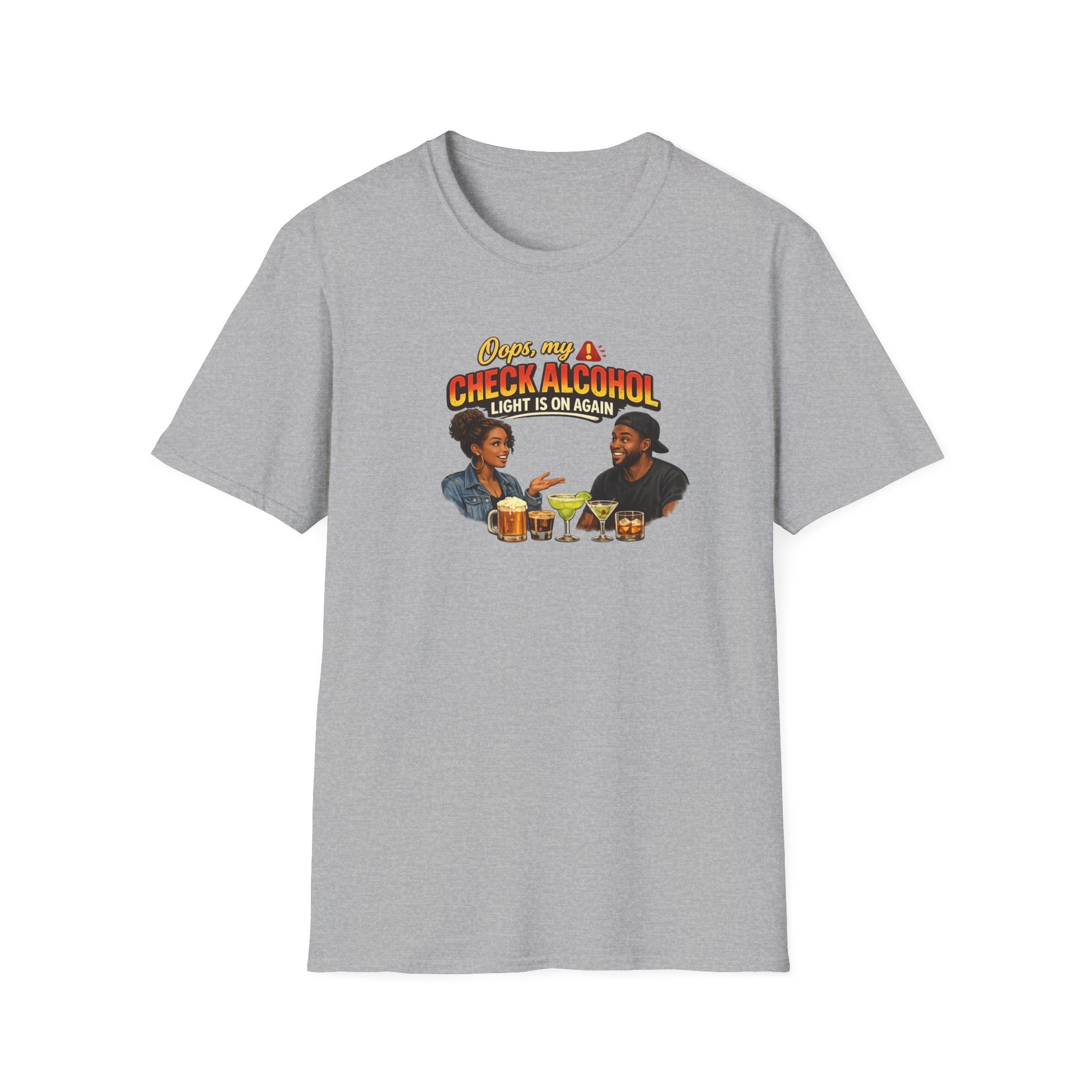 Oops My Check Alcohol Light Is On Again T-Shirt | Funny Drinking Shirt | Day Party Graphic Tee