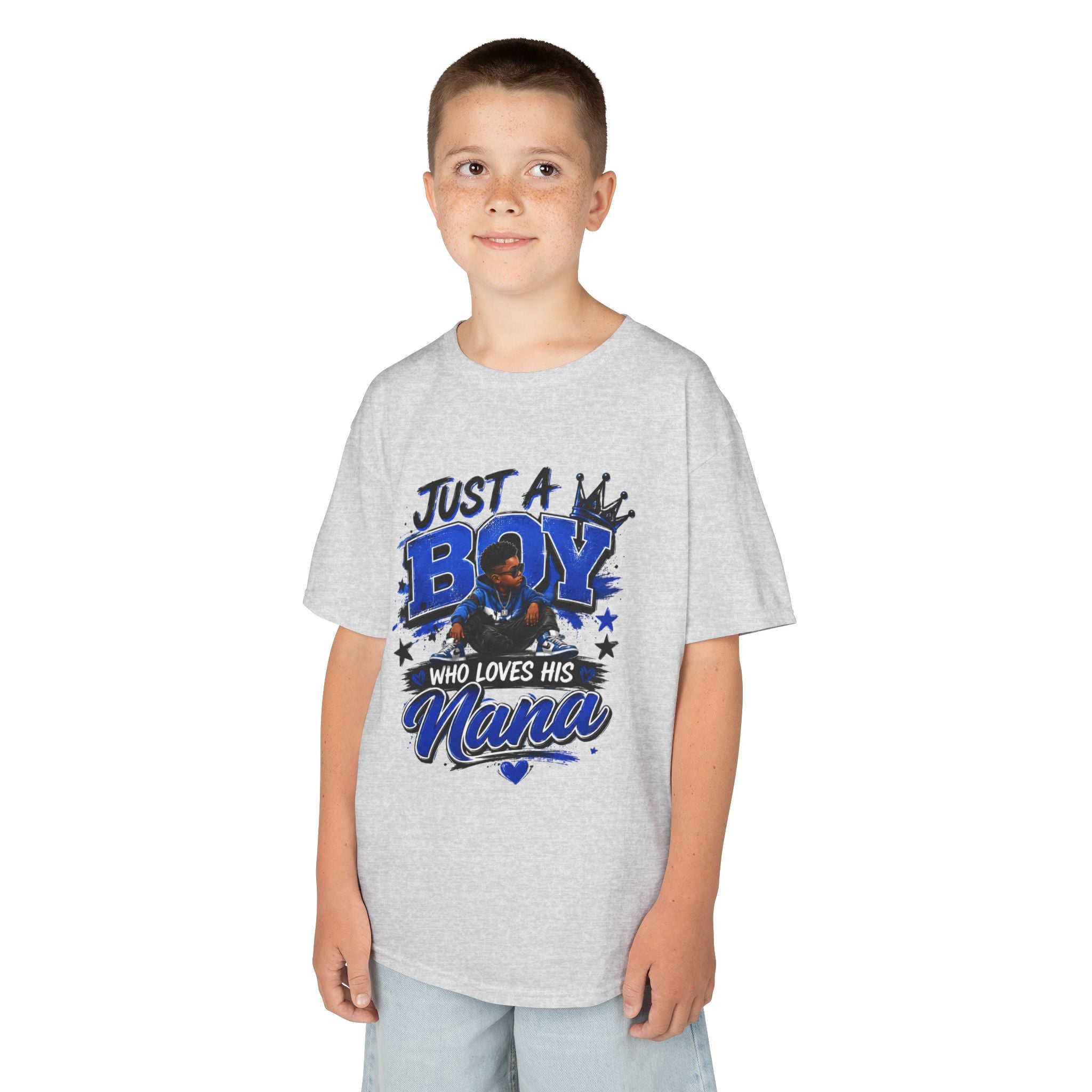 Just a Boy Who Loves His Nana T-Shirt | Hip Hop Kids Graphic Tee | Nana Gift Shirt for Boys