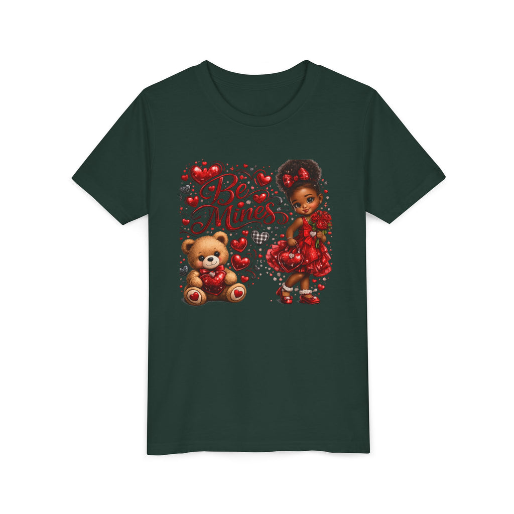 Be Mine Valentine's Day Youth T-Shirt – Cute Black Girl Teddy Bear Tee