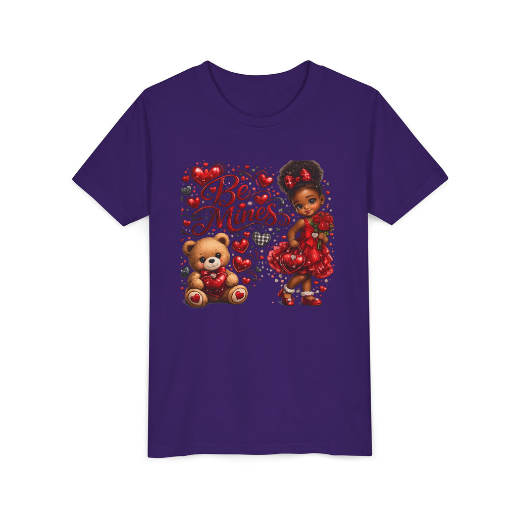 Be Mine Valentine's Day Youth T-Shirt – Cute Black Girl Teddy Bear Tee