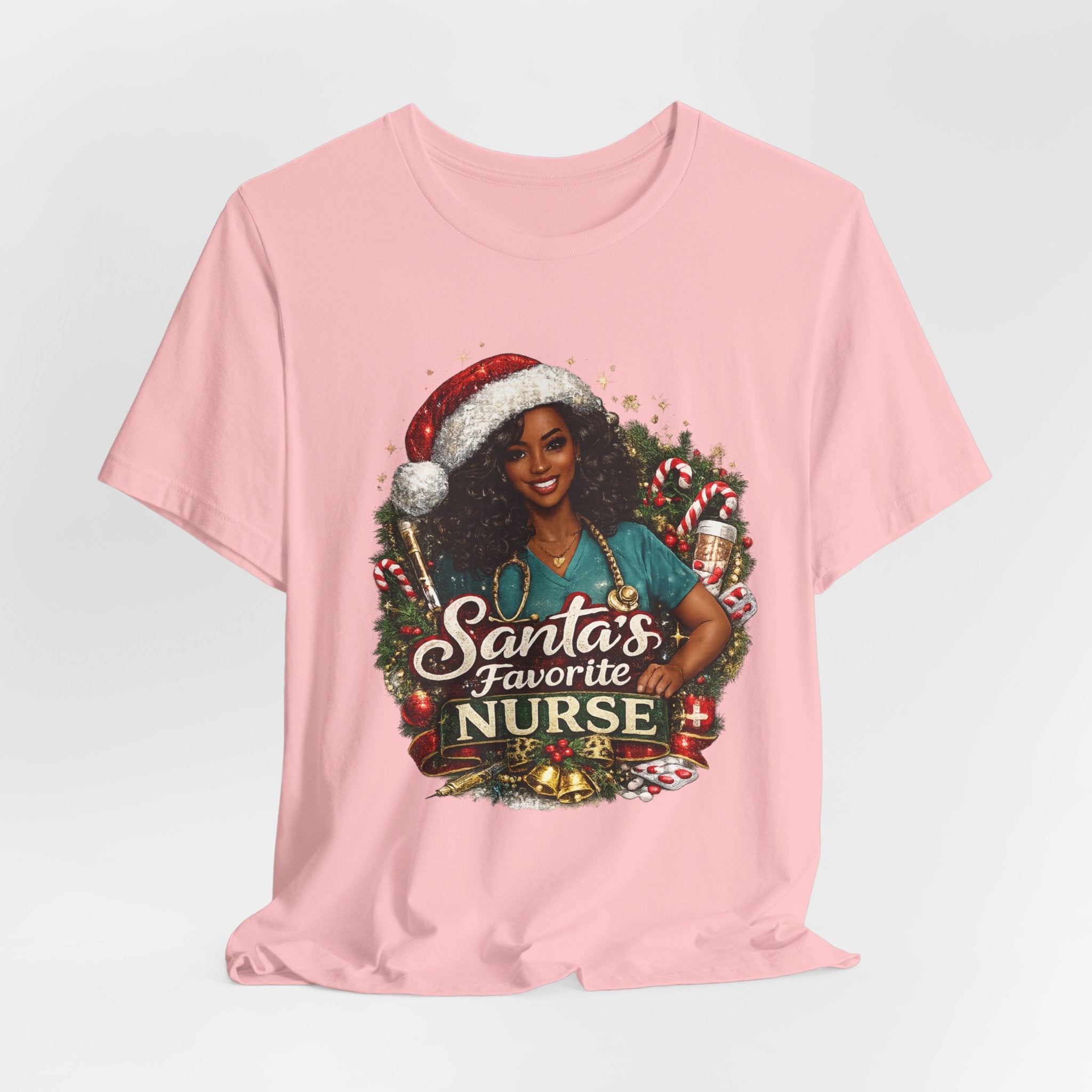 Santa's Favorite Nurse – Black Nurse Christmas T-Shirt
