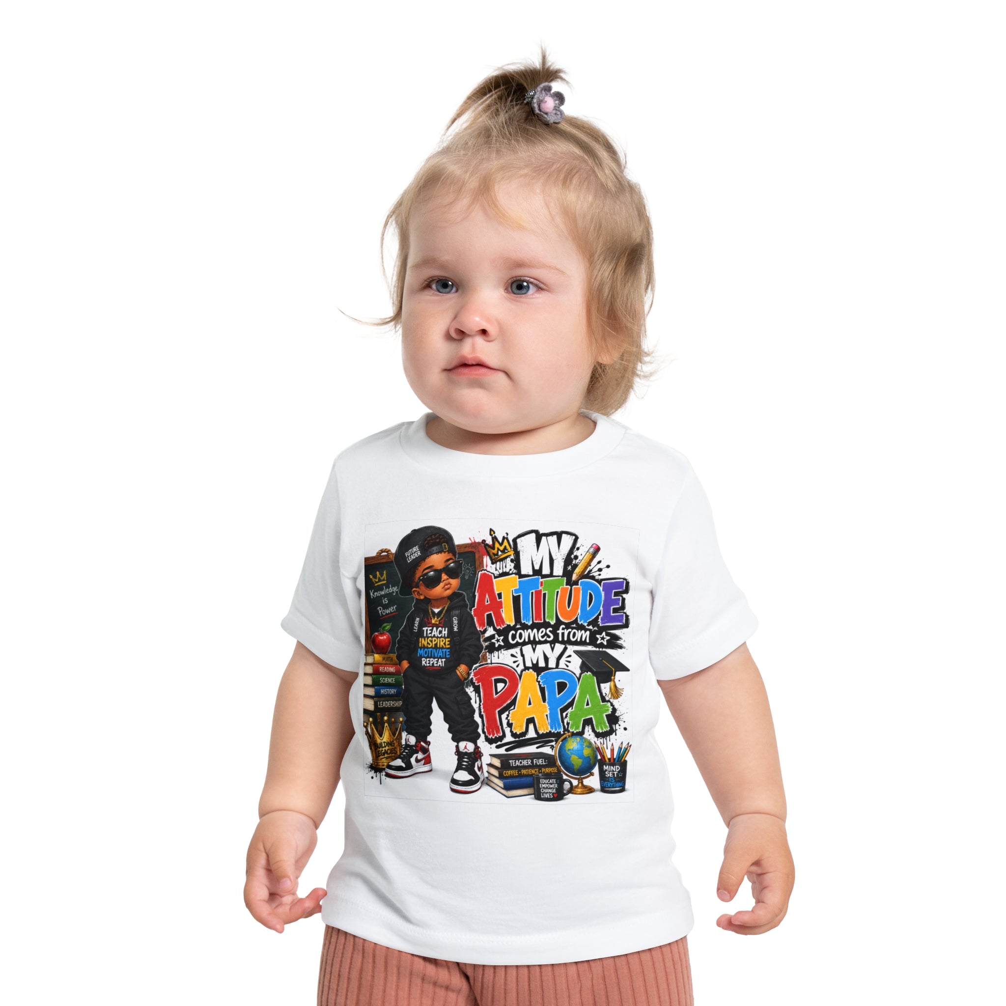 Baby T-Shirt "My Attitude Comes From My Papa" — Cute Hip-Hop Infant Tee for Grandparents, Daddy’s Little One, Gift for Father's Day