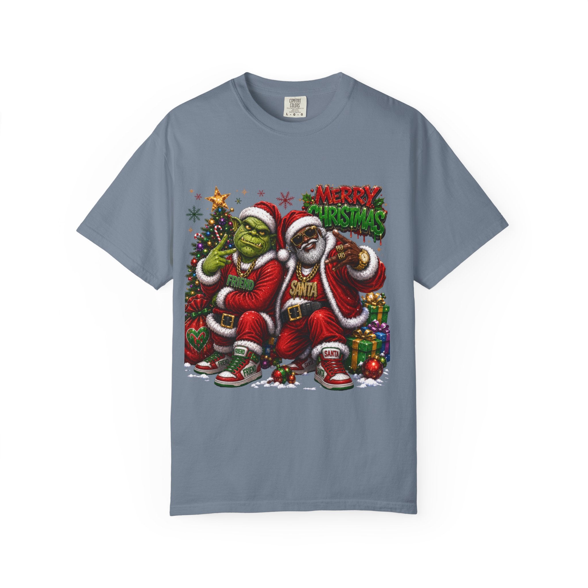 Santa and Friend Merry Christmas Shirt – Hip Hop Holiday Tee | Funny Christmas Gift