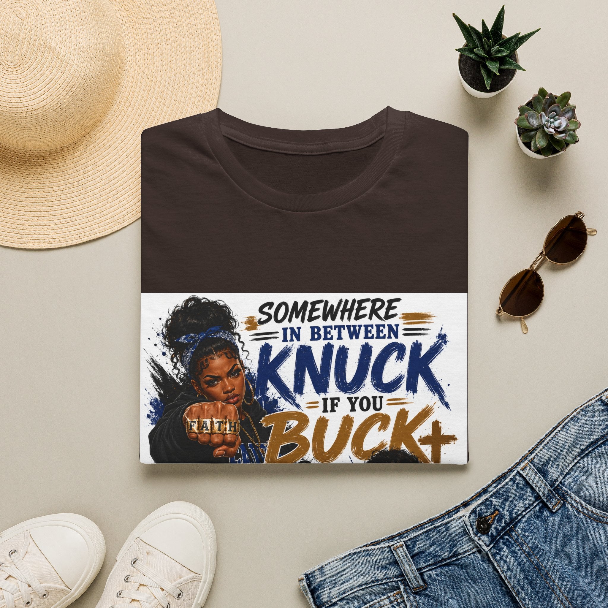 Knuck If You Buck T‑Shirt — “Somewhere In Between” Gospel‑Proud Graphic Tee