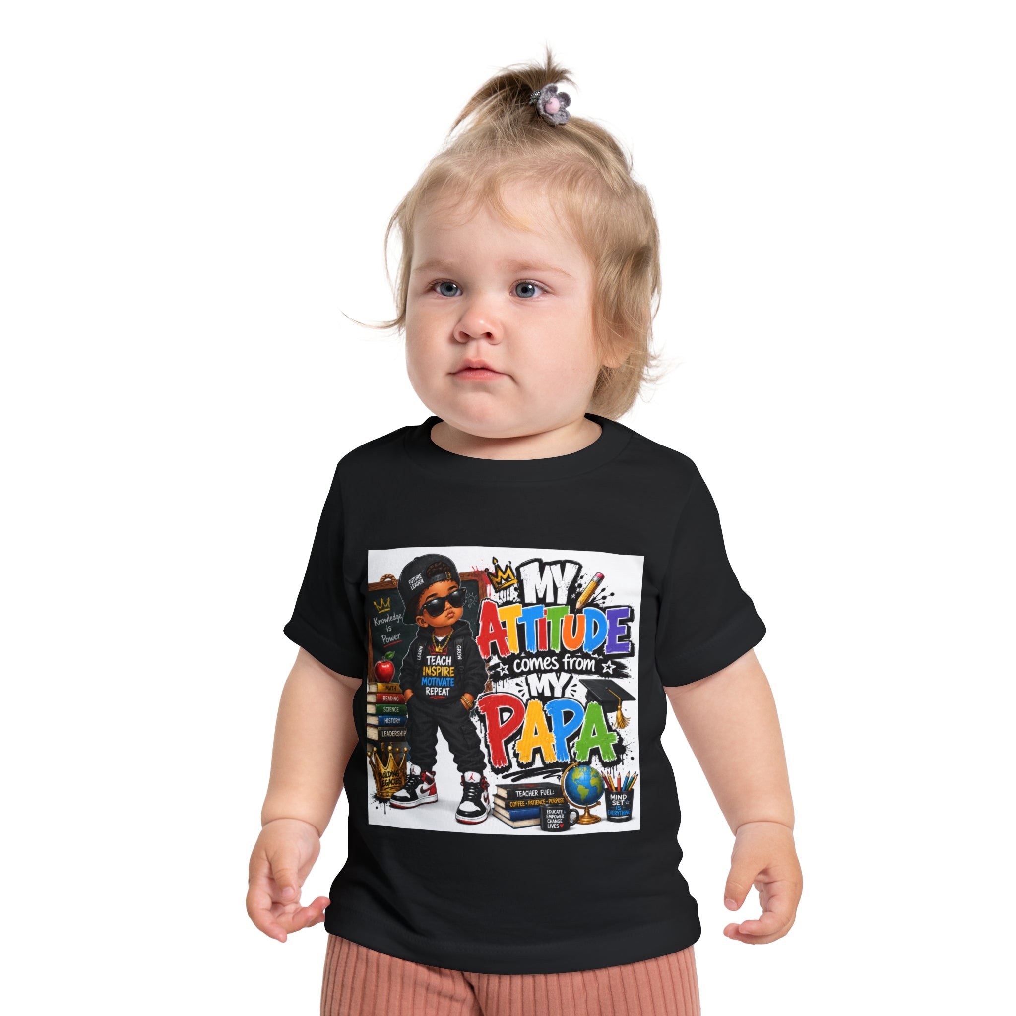 Baby T-Shirt "My Attitude Comes From My Papa" — Cute Hip-Hop Infant Tee for Grandparents, Daddy’s Little One, Gift for Father's Day
