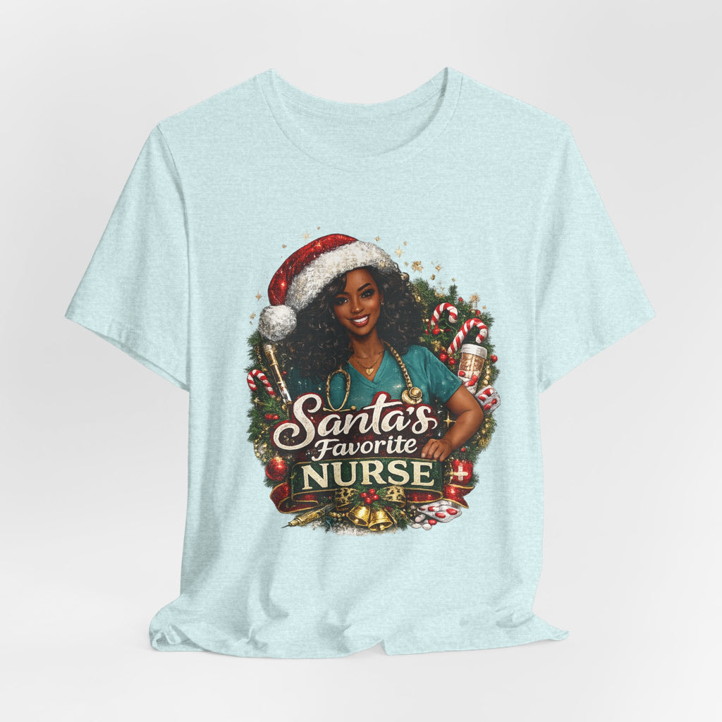 Santa's Favorite Nurse – Black Nurse Christmas T-Shirt